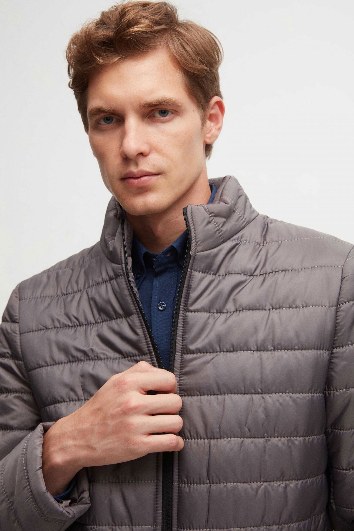 Ds Damat Slim Fit Windproof Fiber-Filled Puffer Jacket  - Gray