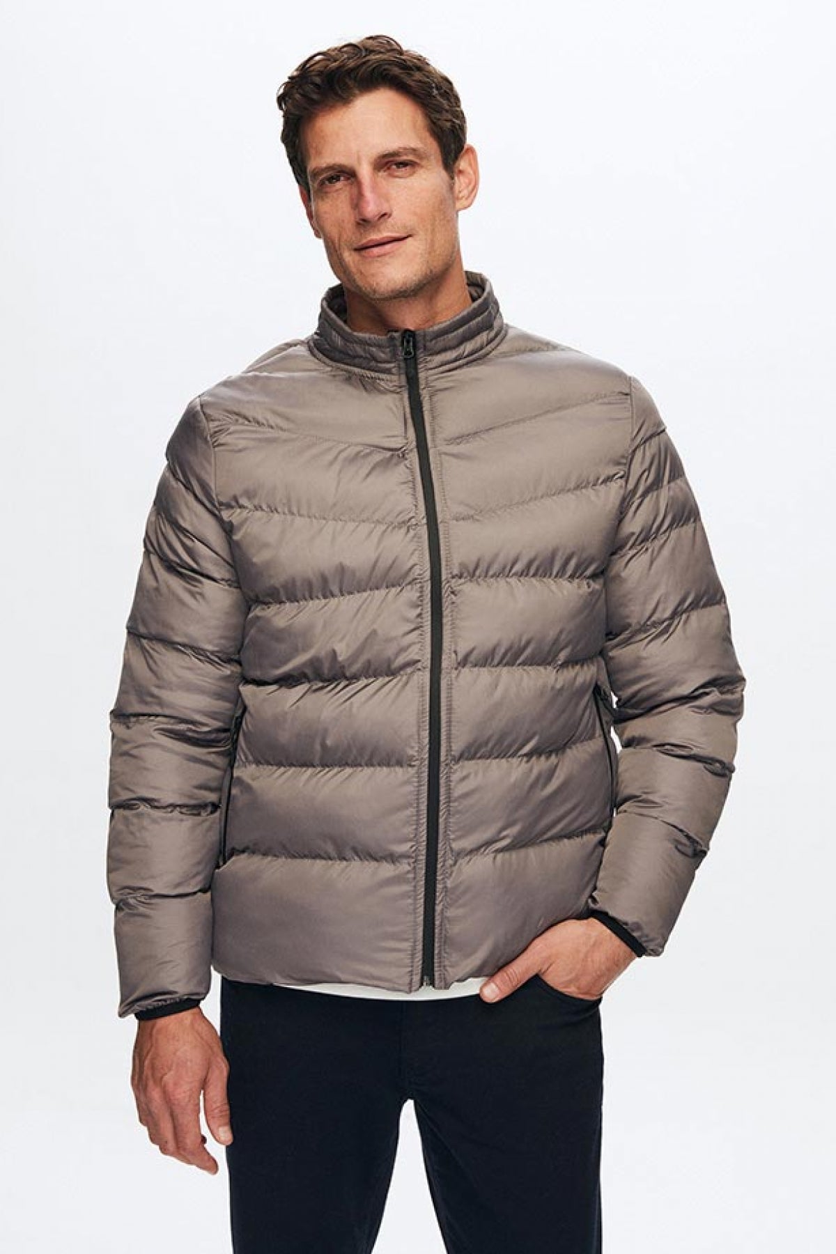 Ds Damat Slim Fit Windproof Fiber-Filled Puffer Jacket  - Gray