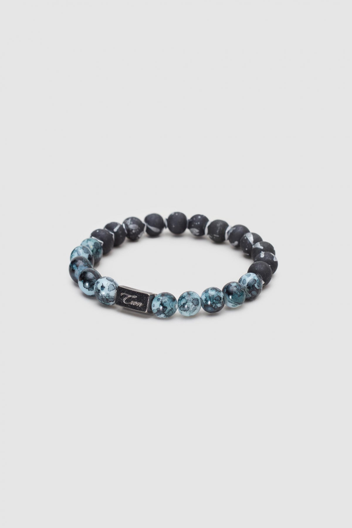 Twn Glossy Glass Men's Bracelet  - Matte Black Shiny Turquoise