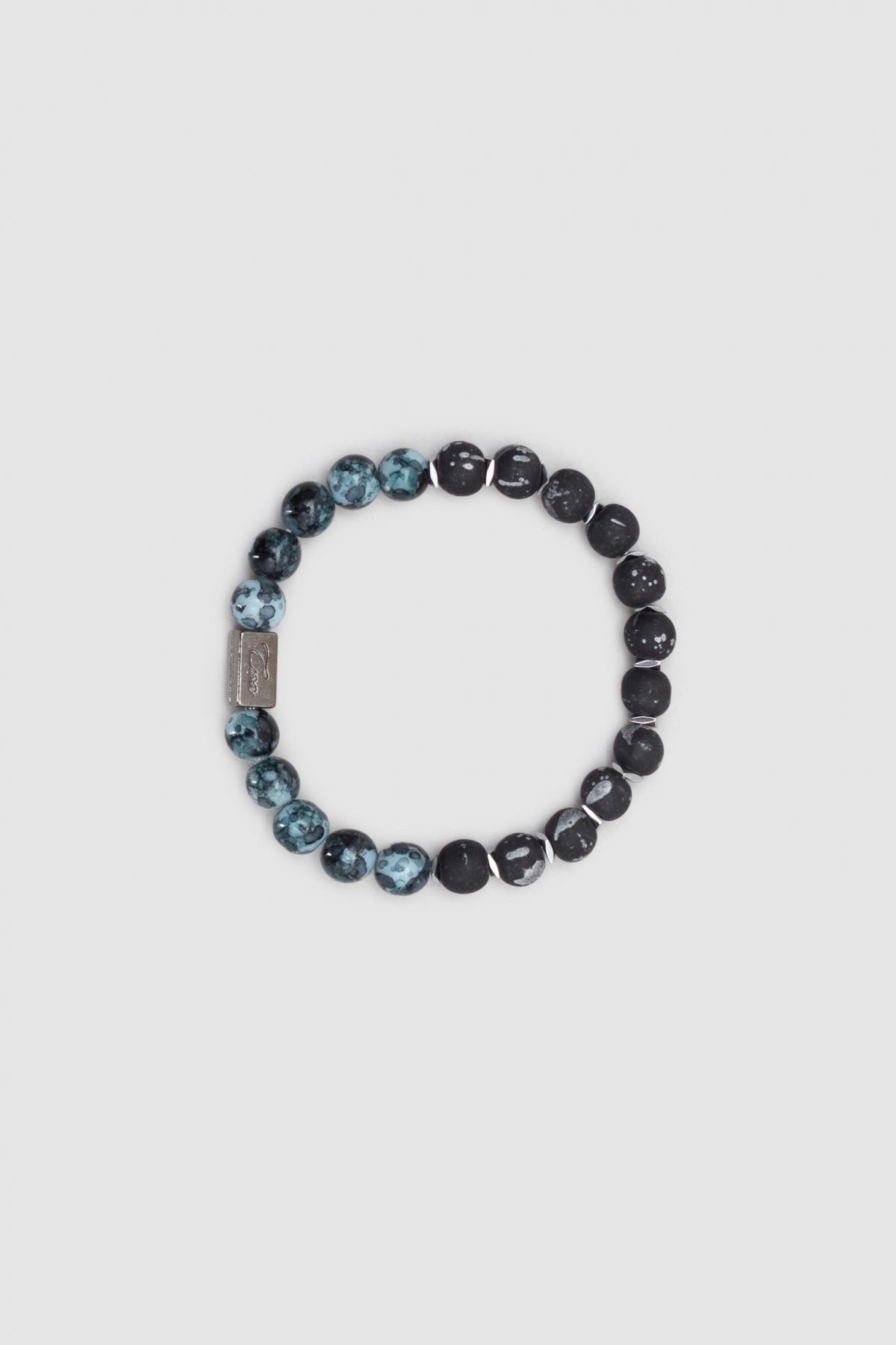 Twn Glossy Glass Men's Bracelet  - Matte Black Shiny Turquoise