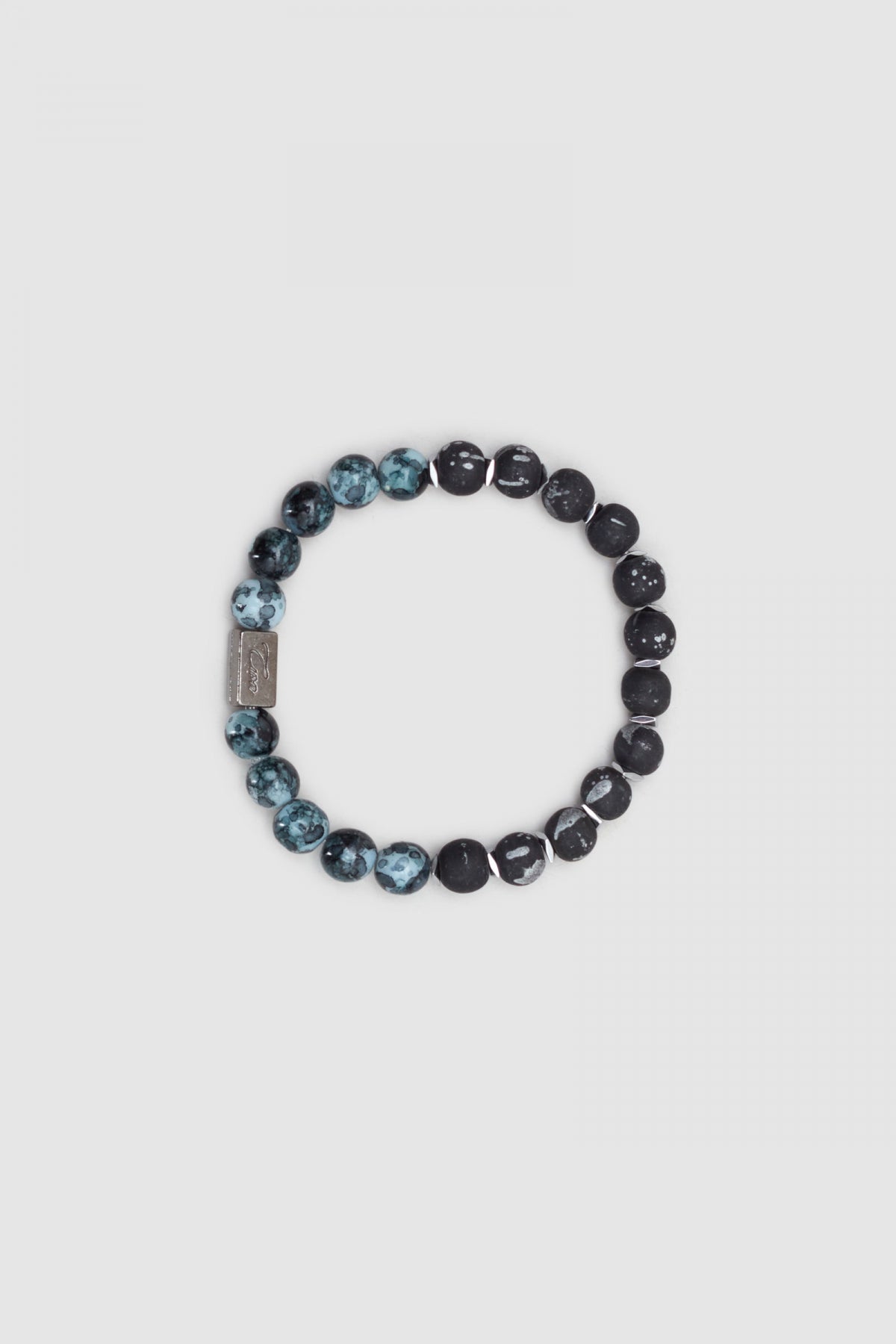 Twn Glossy Glass Men's Bracelet  - Matte Black Shiny Turquoise