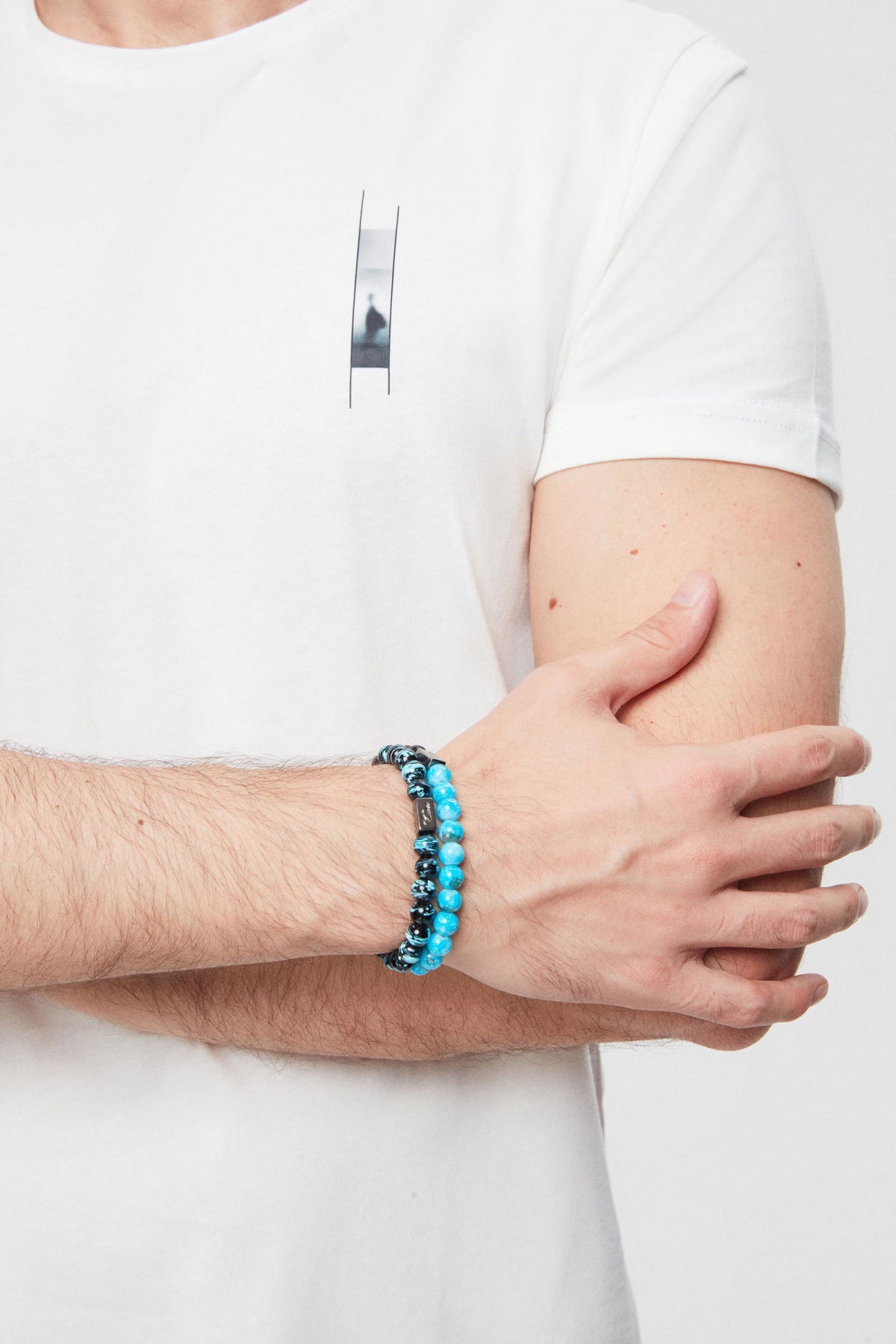 Twn Glossy Glass Men's Bracelet  - Shiny Black Blue