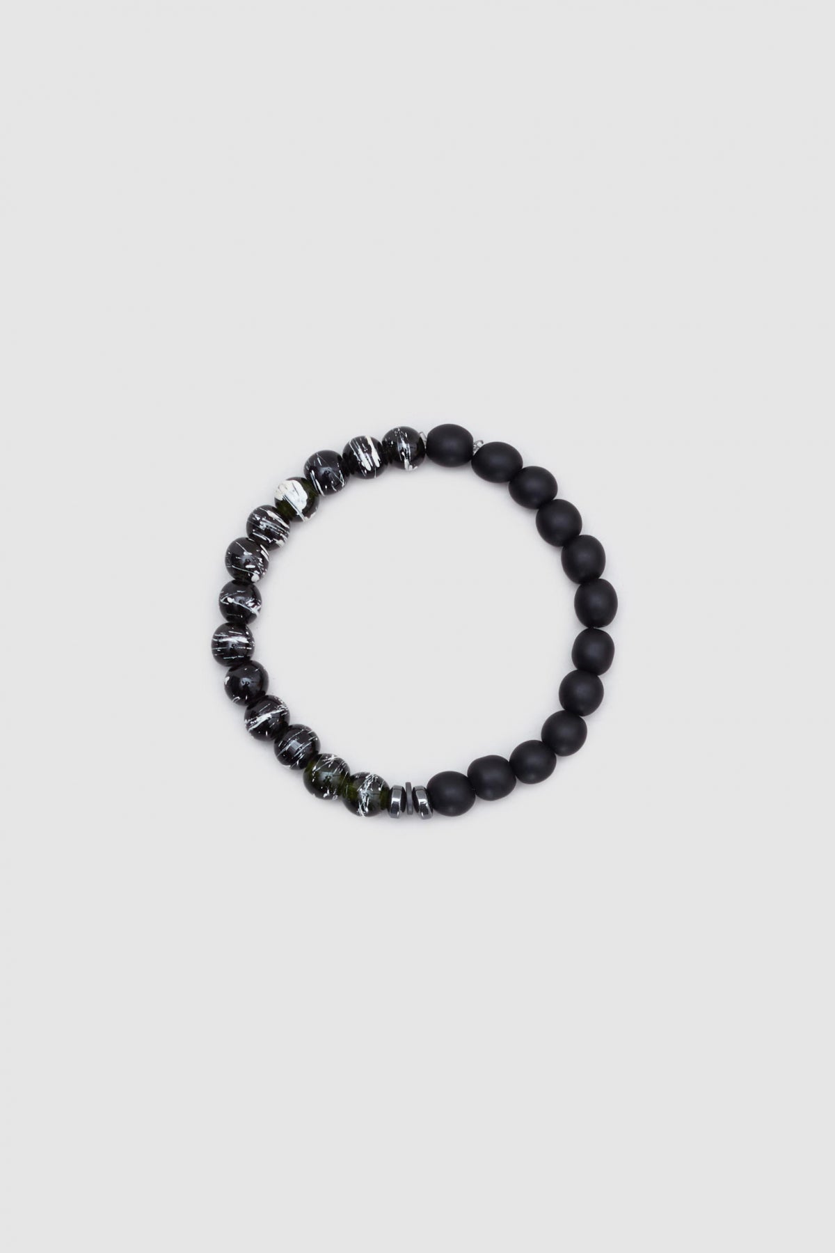 Twn Glossy Glass Men's Bracelet  - Shiny Black Matte Black