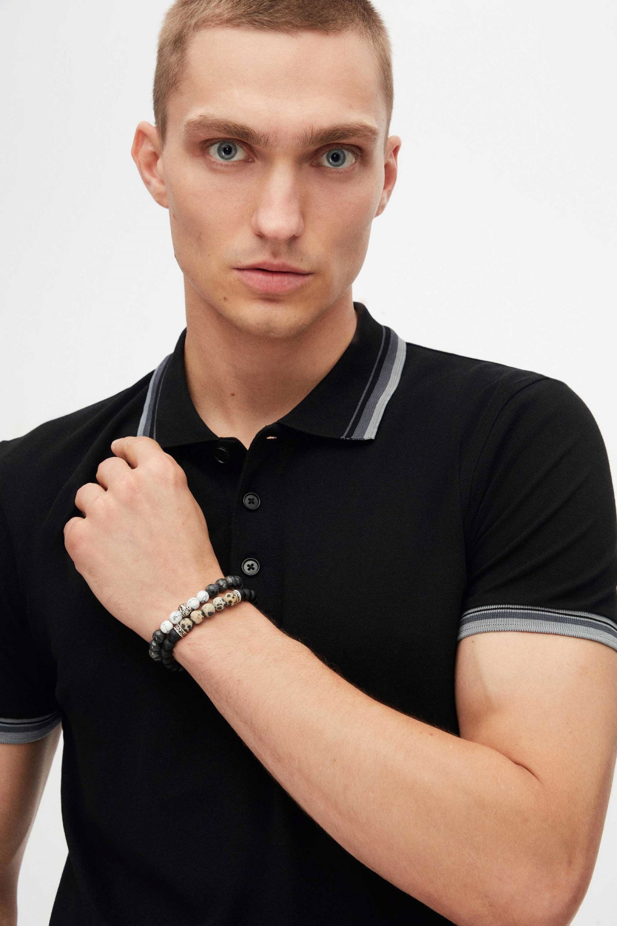 Twn Glossy Glass Men's Bracelet  - Shiny Black Matte Black