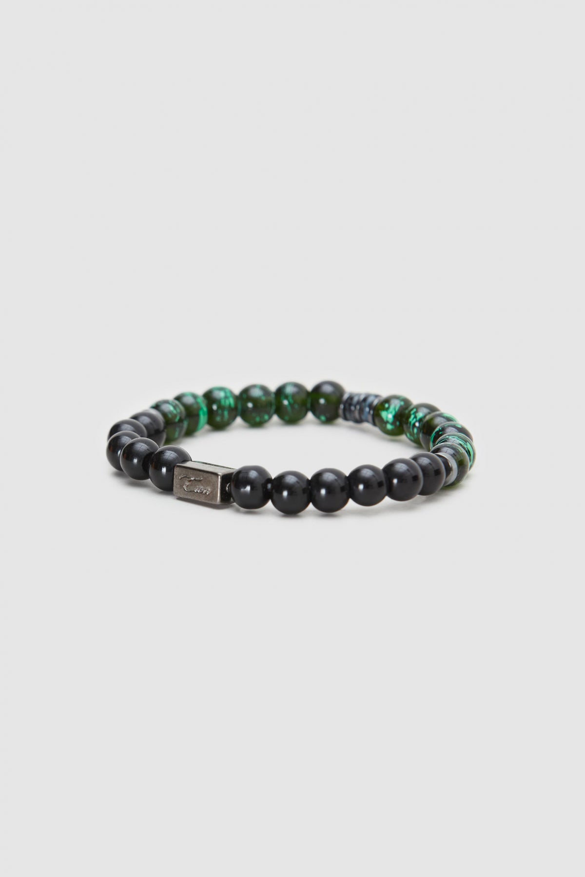 Twn Glossy Glass Men's Bracelet  - Shiny Green Black