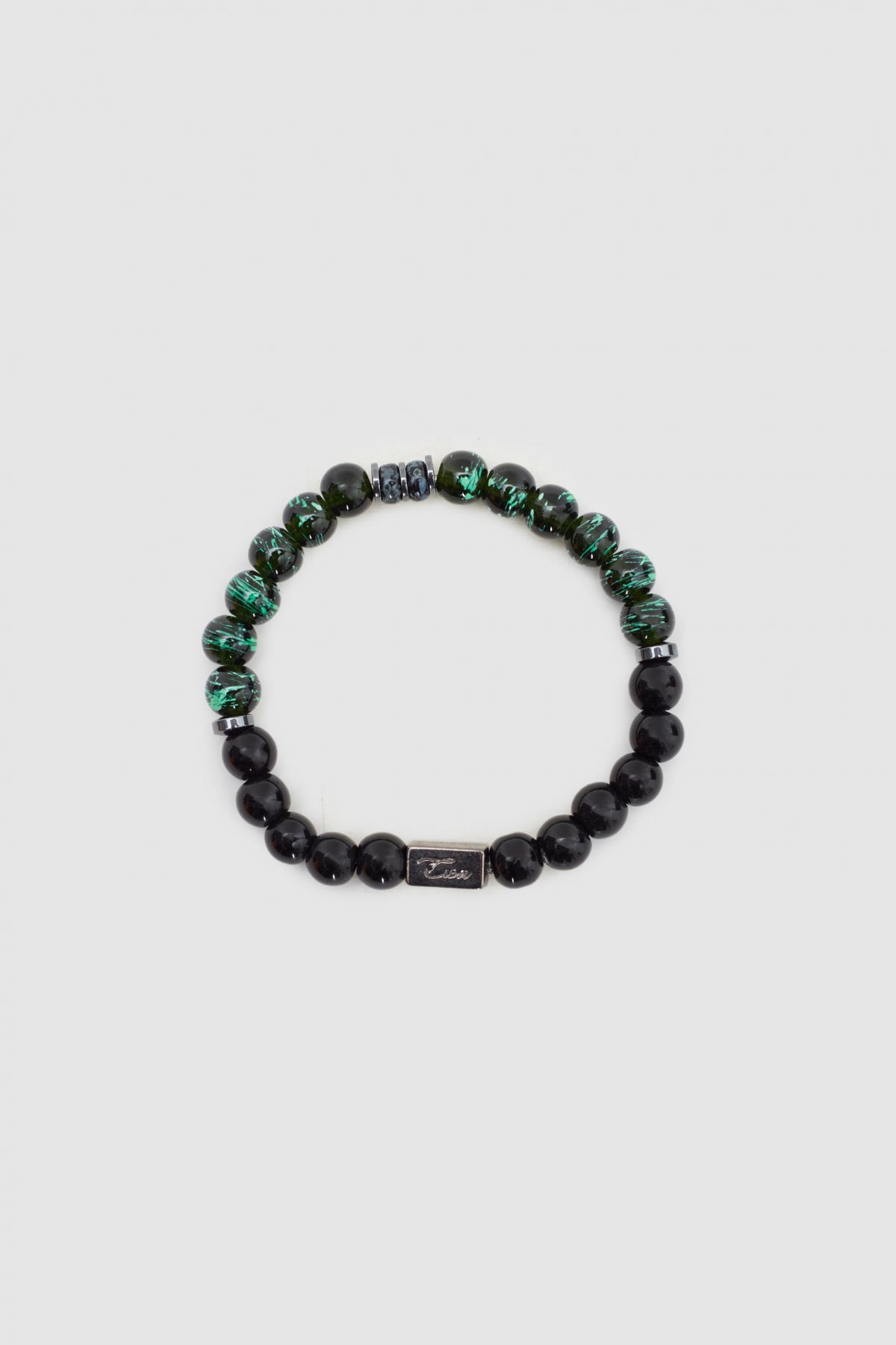 Twn Glossy Glass Men's Bracelet  - Shiny Green Black