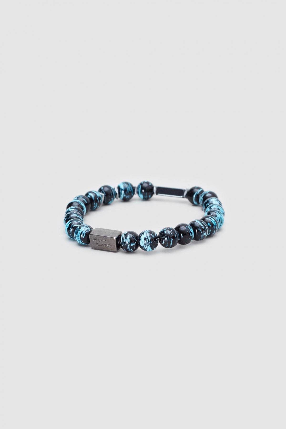 Twn Glossy Glass Men's Bracelet  - Shiny Turquoise Black