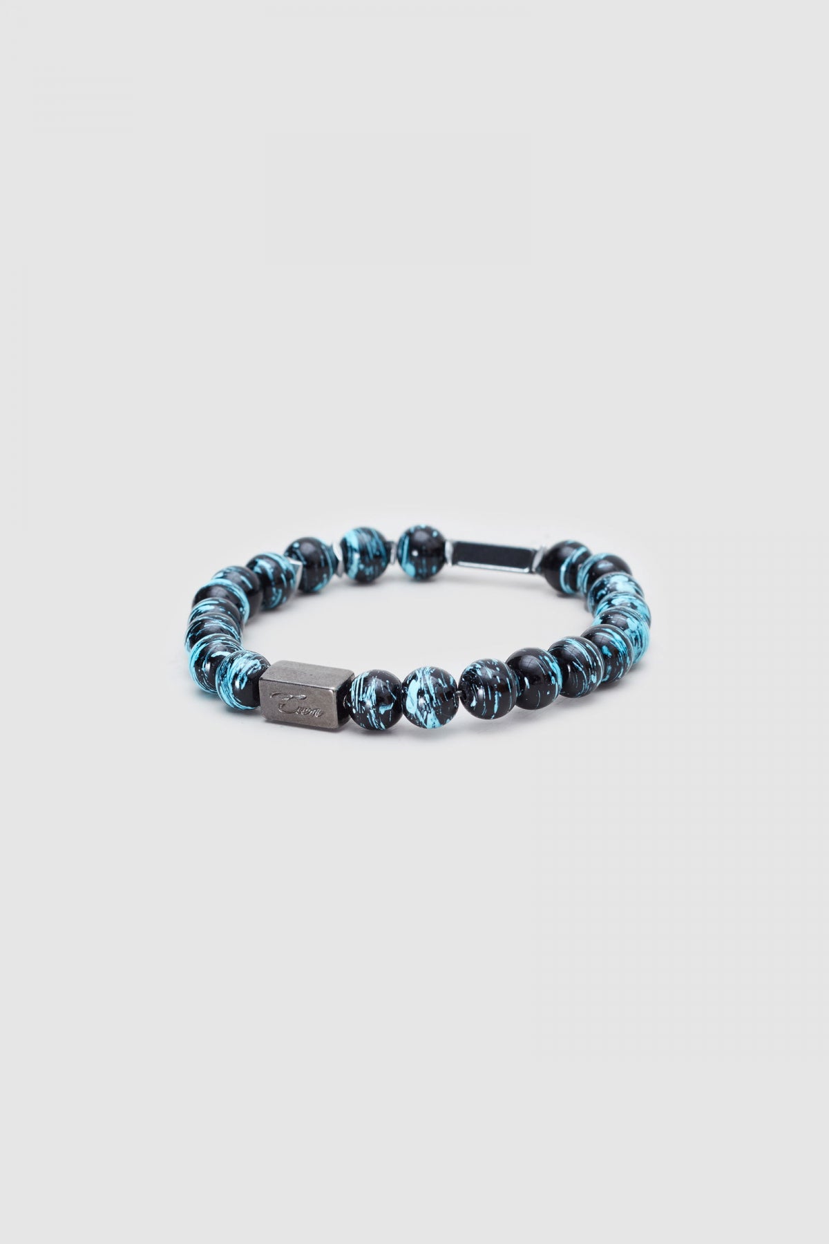 Twn Glossy Glass Men's Bracelet  - Shiny Turquoise Black