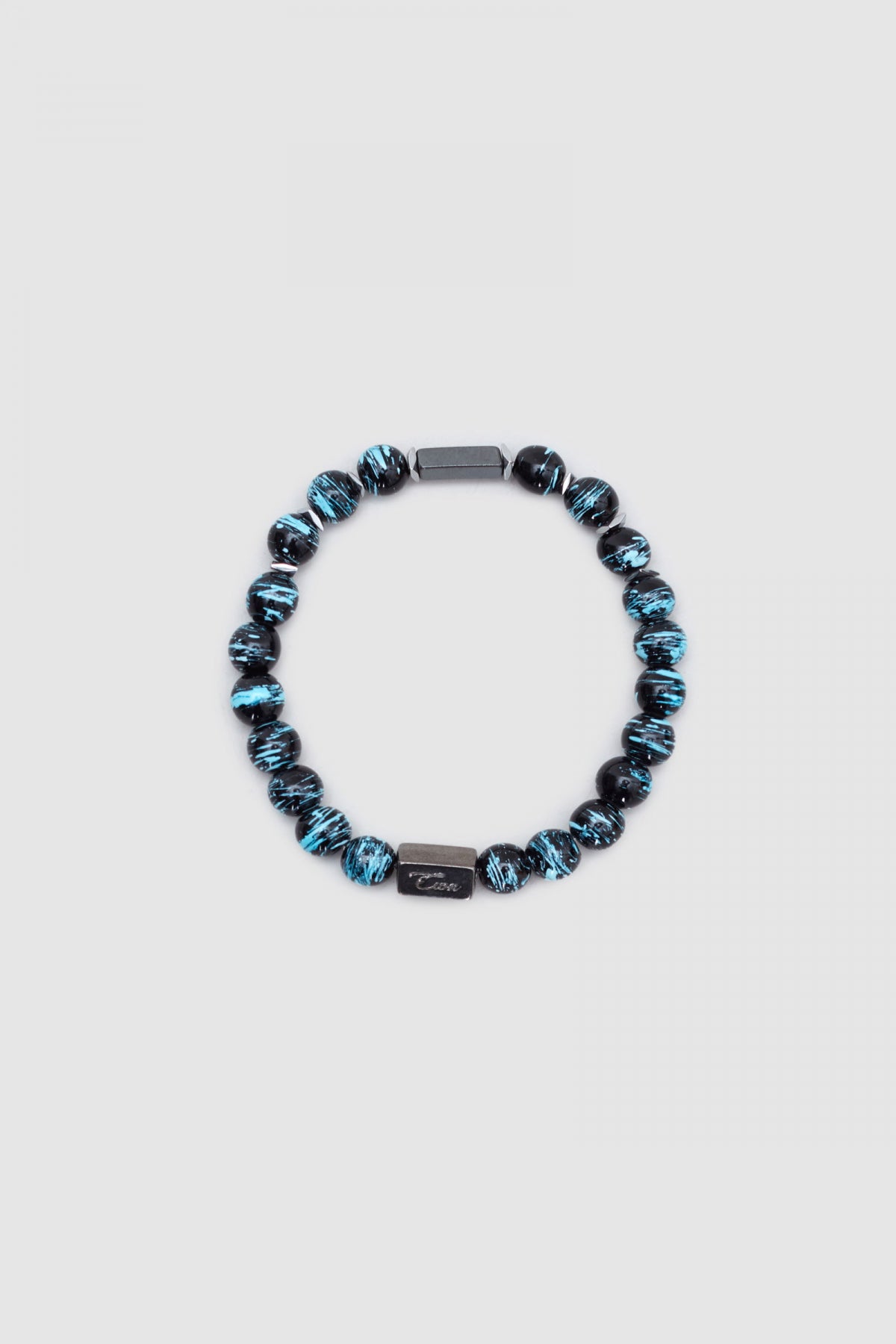 Twn Glossy Glass Men's Bracelet  - Shiny Turquoise Black