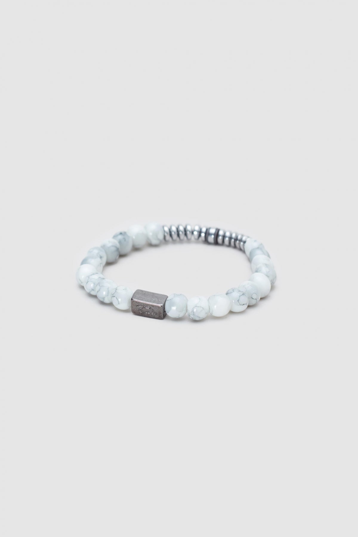 Twn Glossy Glass Men's Bracelet  - Shiny White Metal