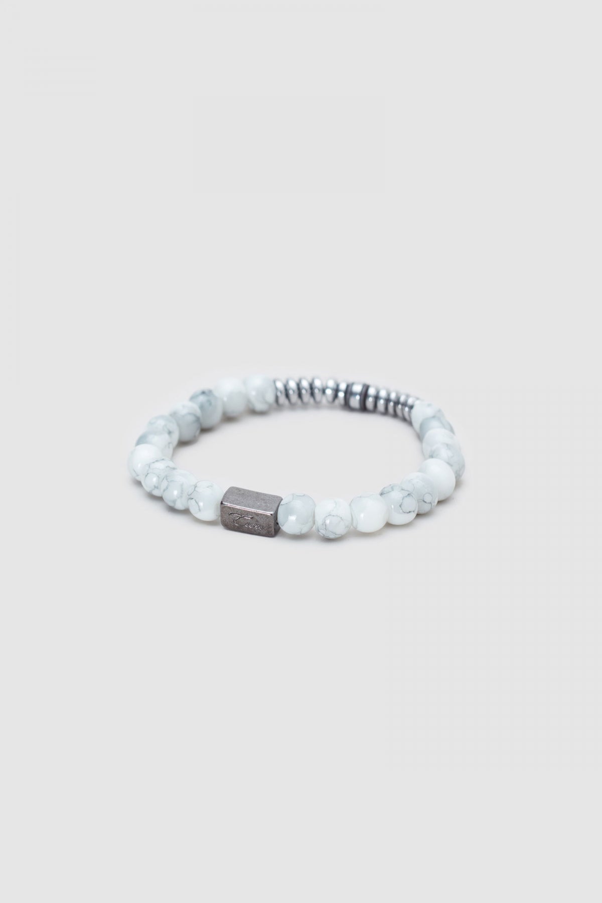 Twn Glossy Glass Men's Bracelet  - Shiny White Metal