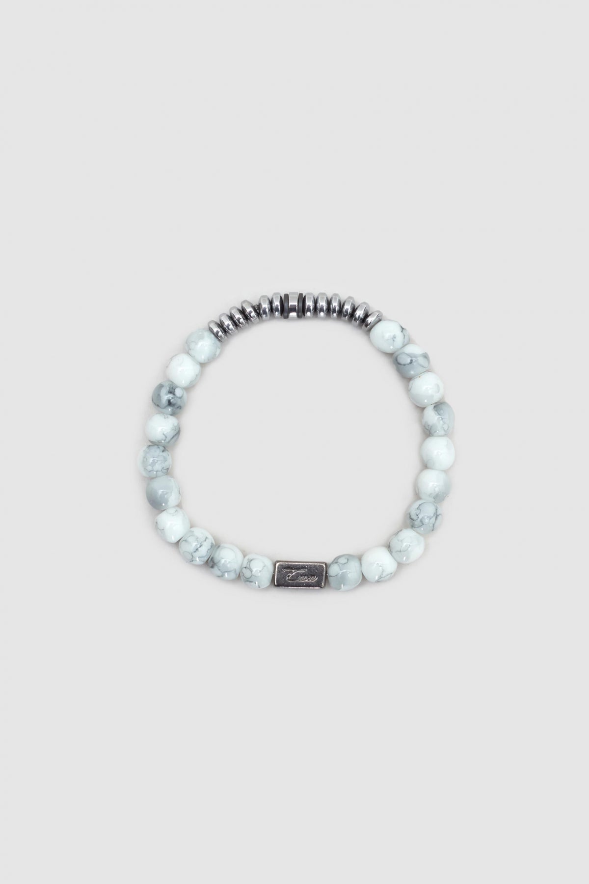 Twn Glossy Glass Men's Bracelet  - Shiny White Metal