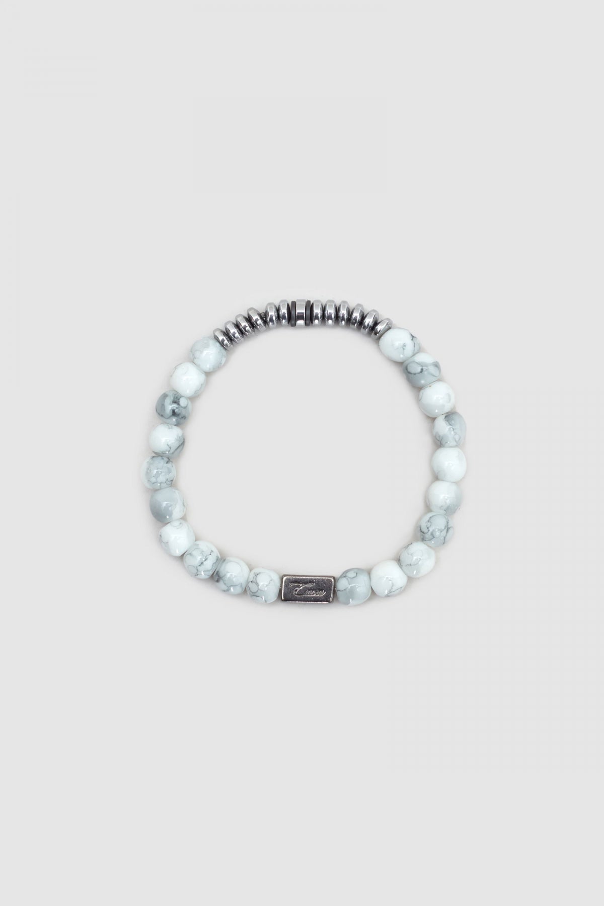 Twn Glossy Glass Men's Bracelet  - Shiny White Metal