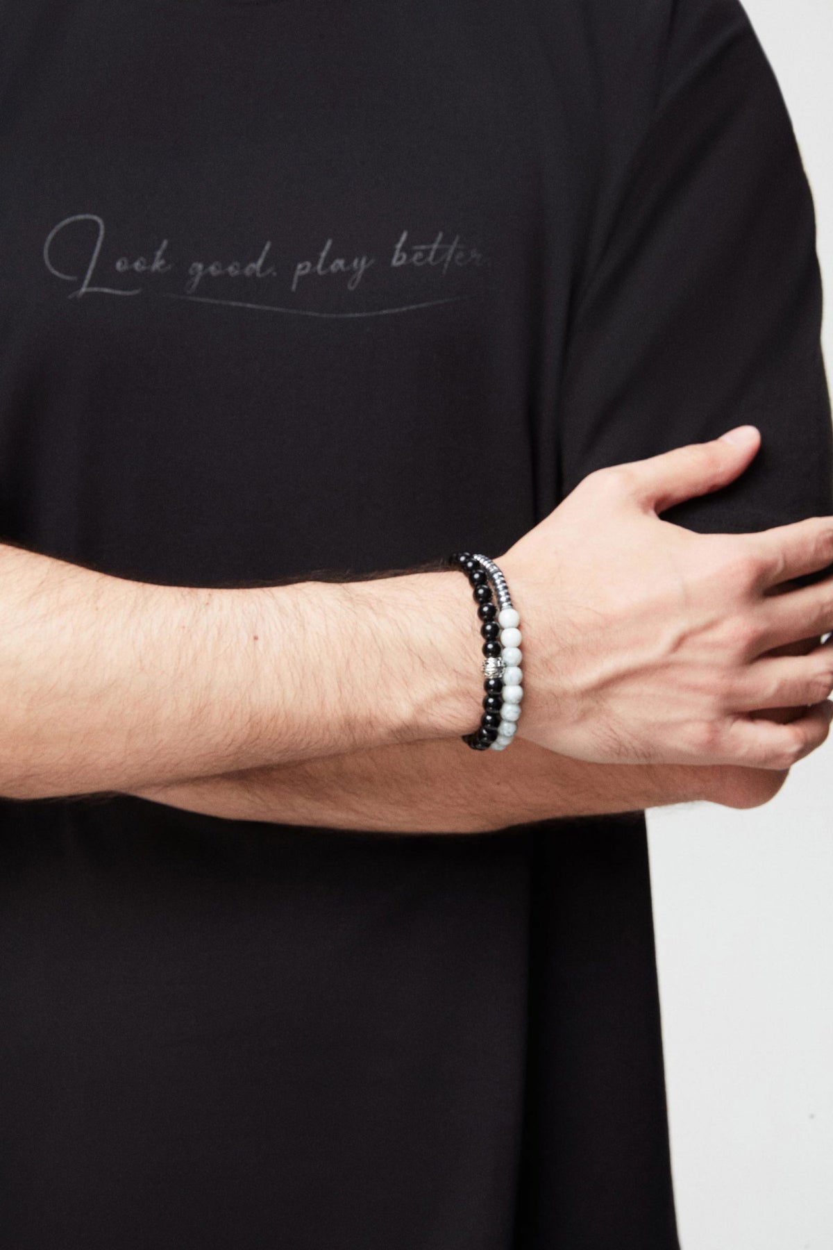 Twn Glossy Glass Men's Bracelet  - Shiny White Metal