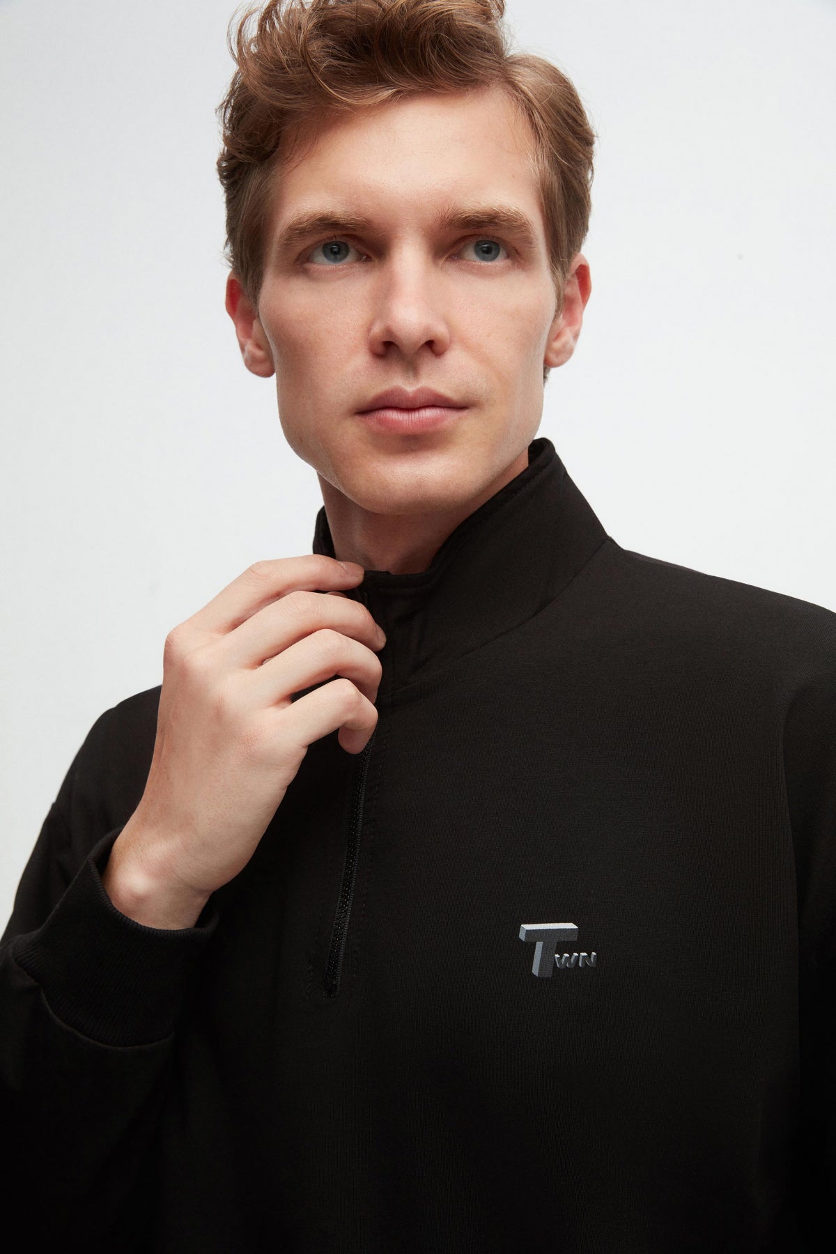 Twn Oversize Plain Half-Zip Cotton Seasonal Sweatshirt  - Black