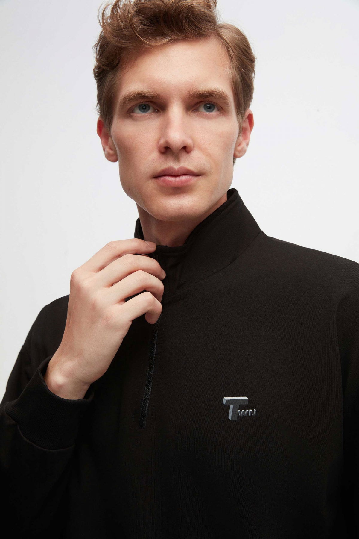 Twn Oversize Plain Half-Zip Cotton Seasonal Sweatshirt  - Black