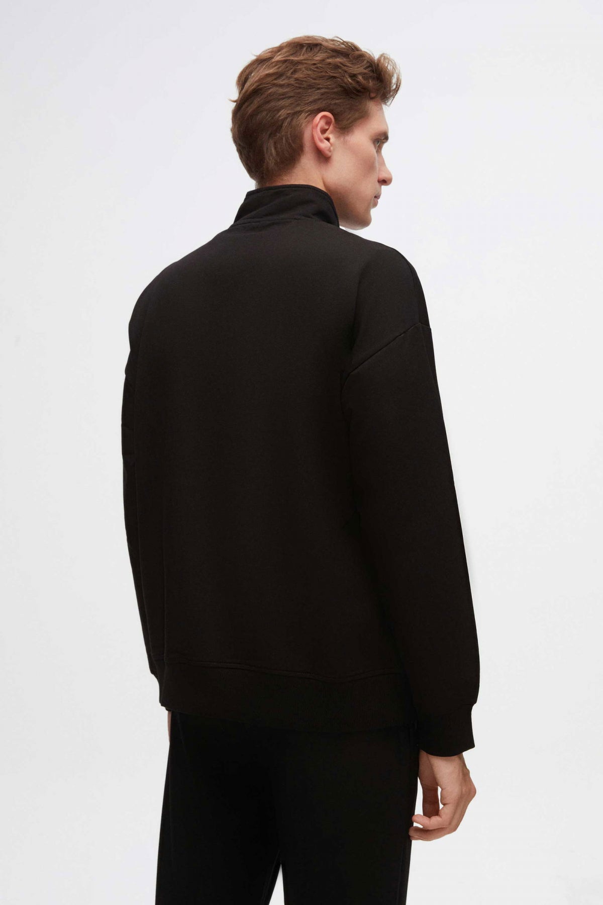 Twn Oversize Plain Half-Zip Cotton Seasonal Sweatshirt  - Black