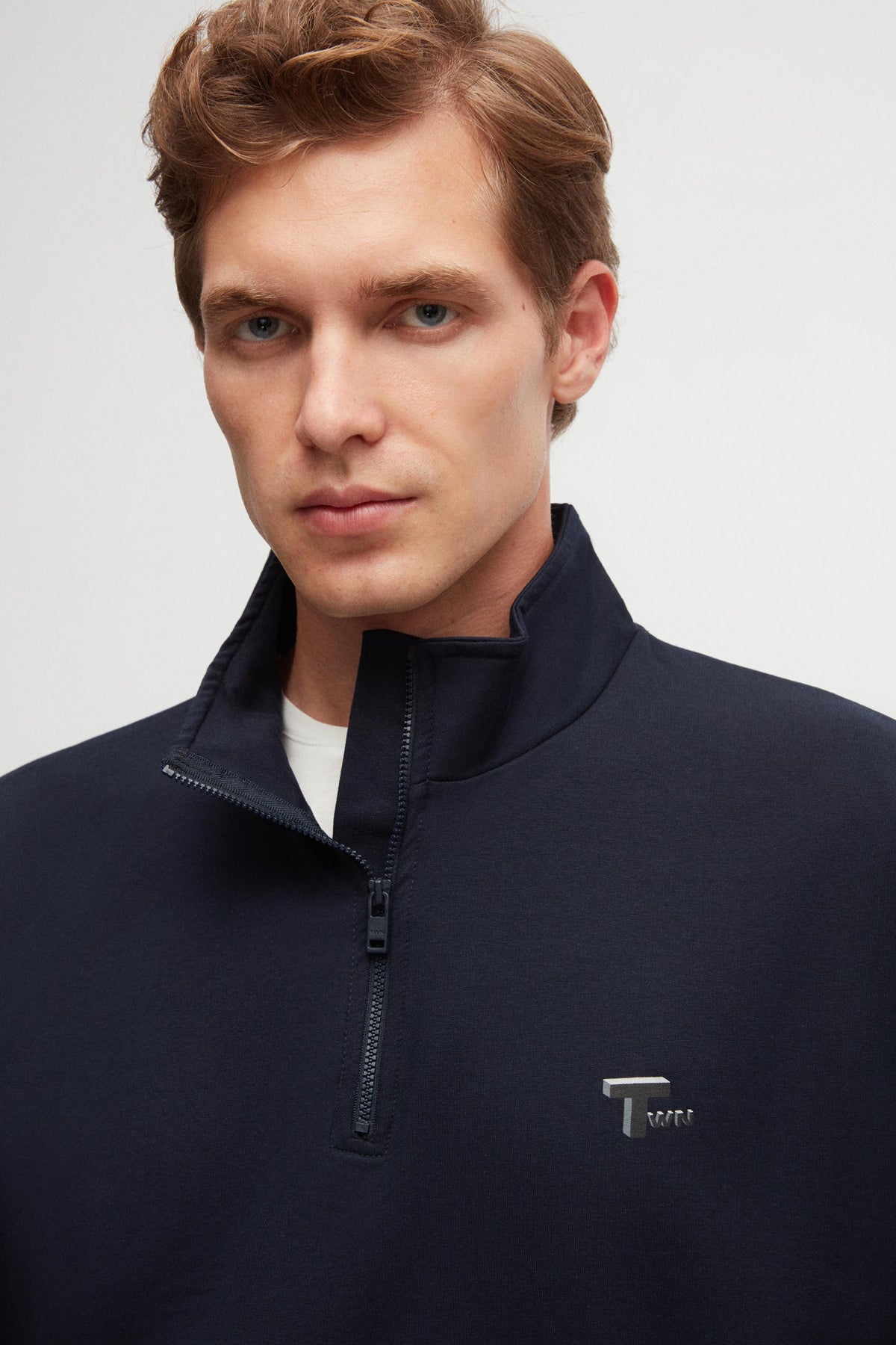 Twn Oversize Plain Half-Zip Cotton Seasonal Sweatshirt  - Navy Blue