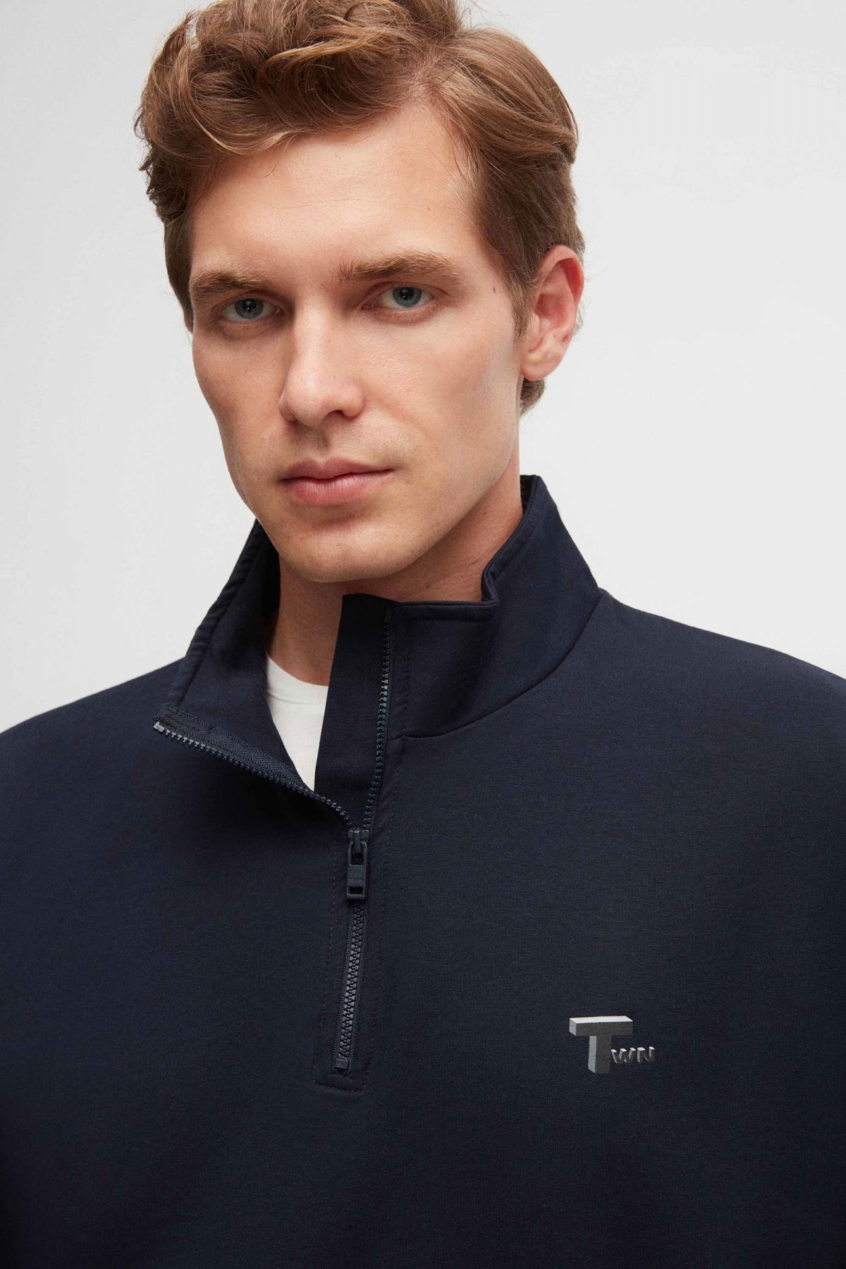 Twn Oversize Plain Half-Zip Cotton Seasonal Sweatshirt  - Navy Blue