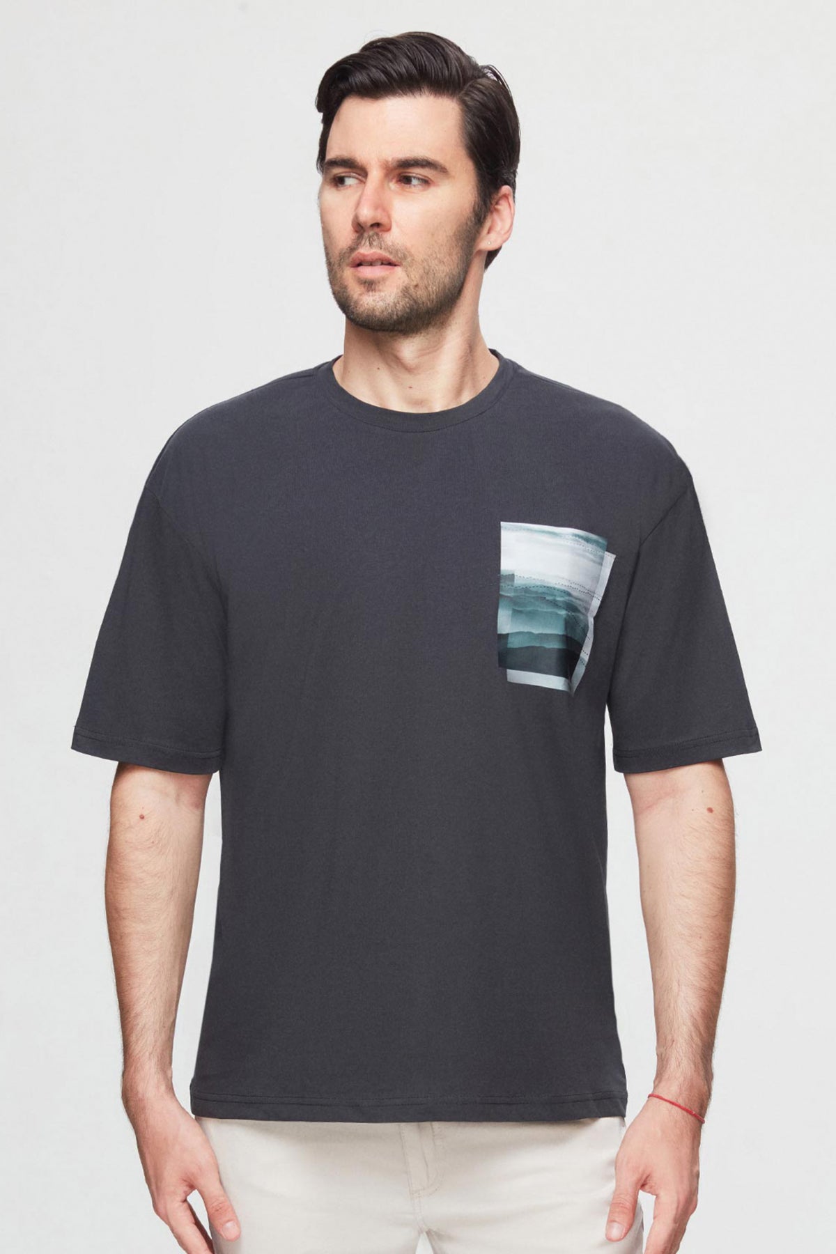 Twn Oversize Printed 100% Cotton T-Shirt  - Anthracite