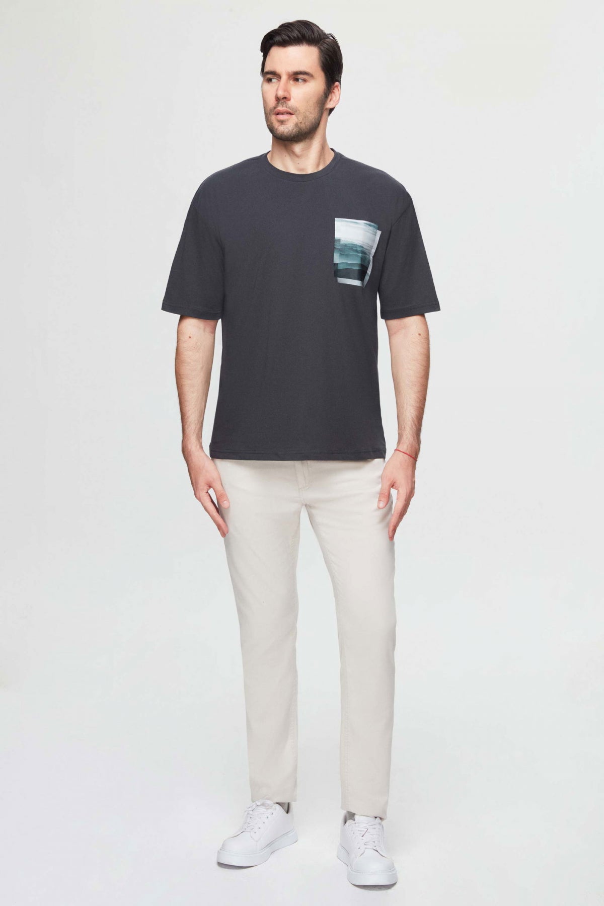 Twn Oversize Printed 100% Cotton T-Shirt  - Anthracite