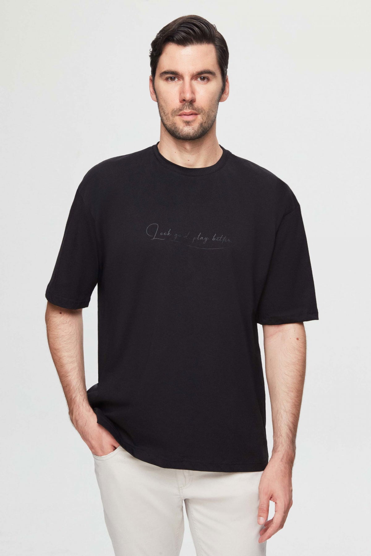 Twn Oversize Printed 100% Cotton T-Shirt  - Black