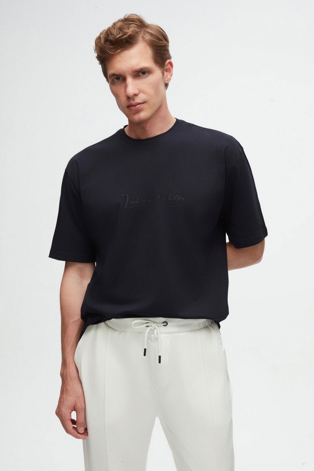 Twn Oversize Printed 100% Cotton T-Shirt  - Navy Blue