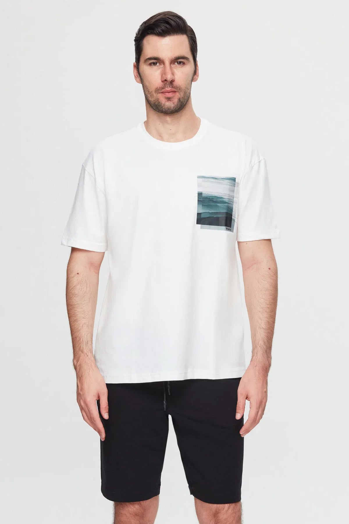 Twn Oversize Printed 100% Cotton T-Shirt  - White