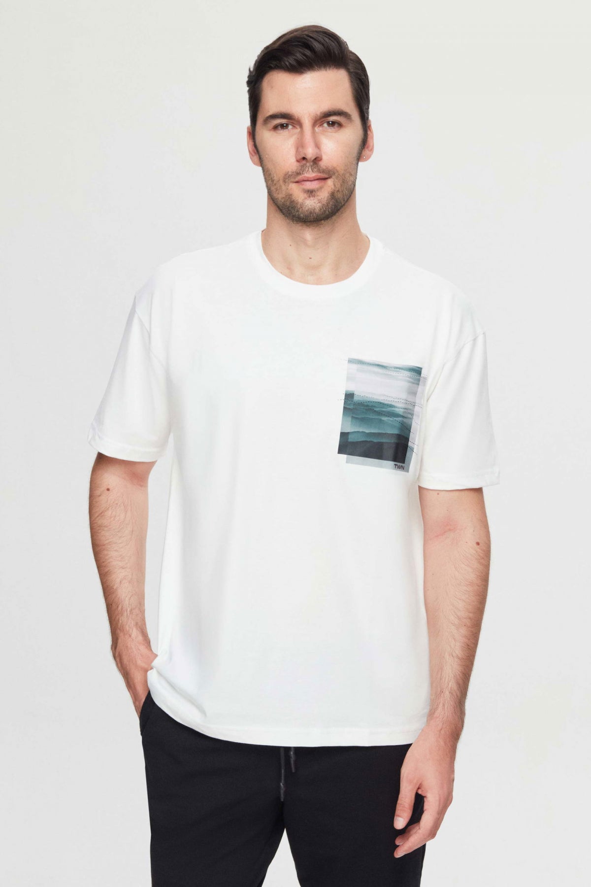 Twn Oversize Printed 100% Cotton T-Shirt  - White