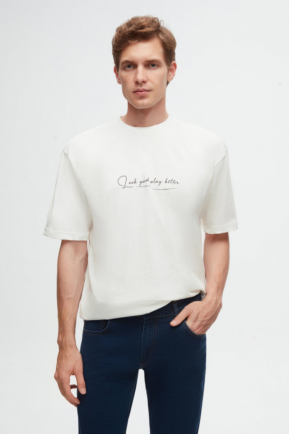 Twn Oversize Printed 100% Cotton T-Shirt  - White