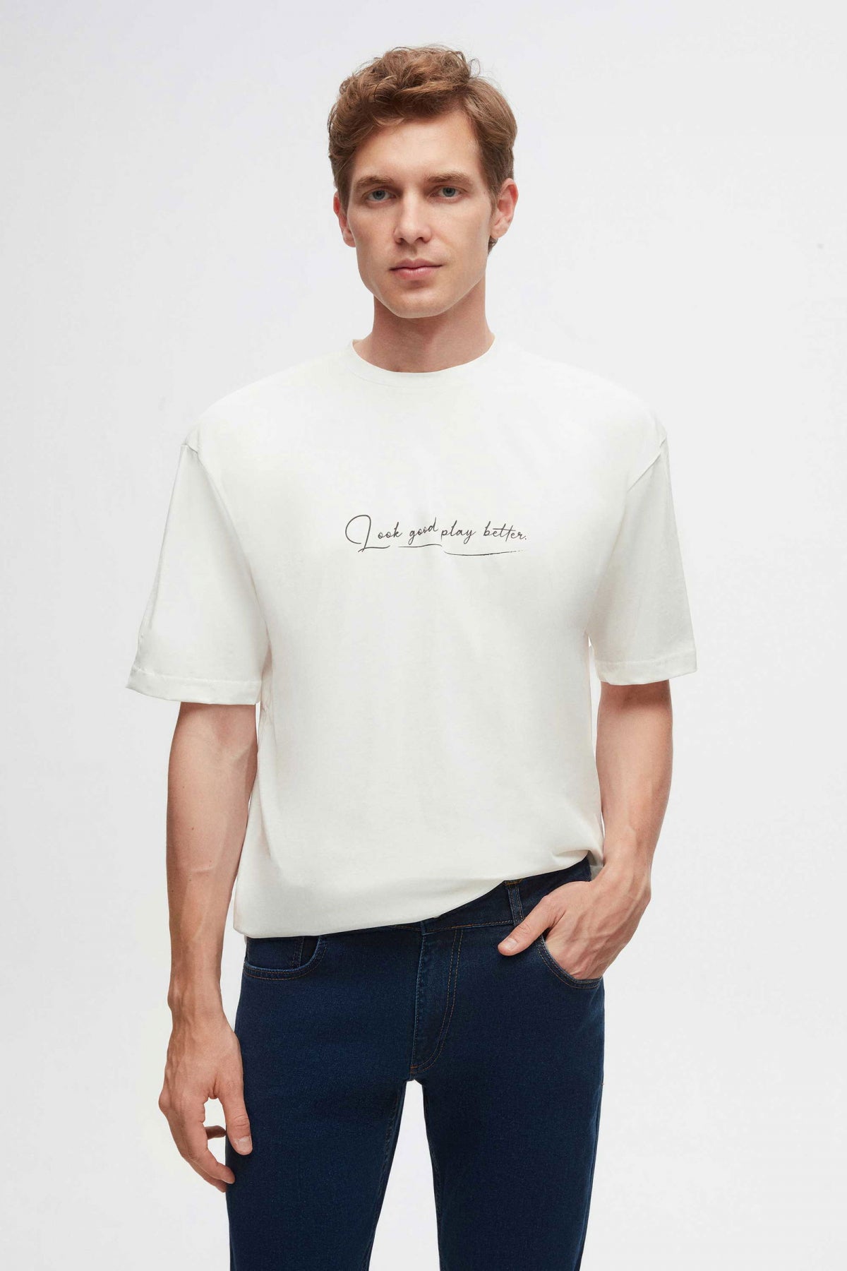 Twn Oversize Printed 100% Cotton T-Shirt  - White