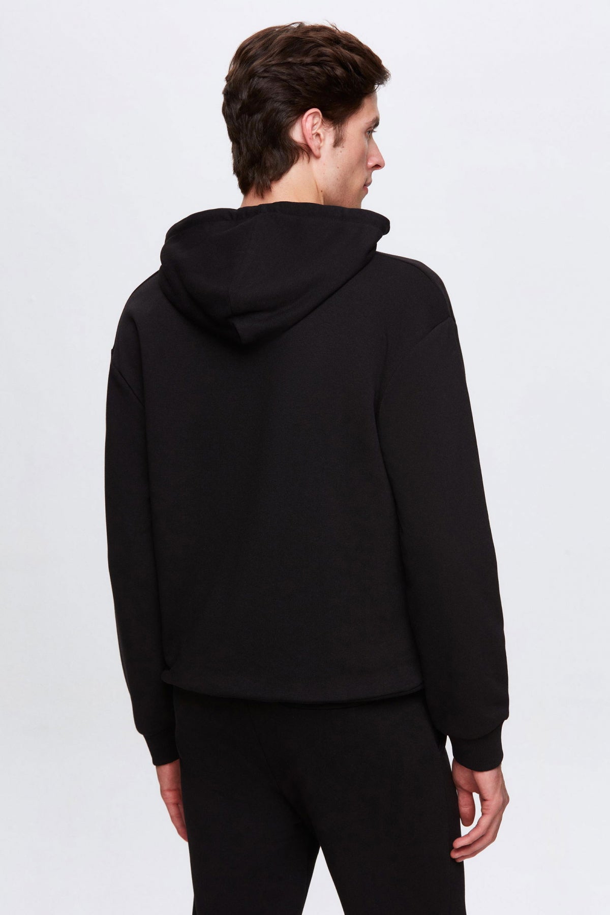 Twn Oversize Printed 3-Thread Hooded Sweatshirt  - Black