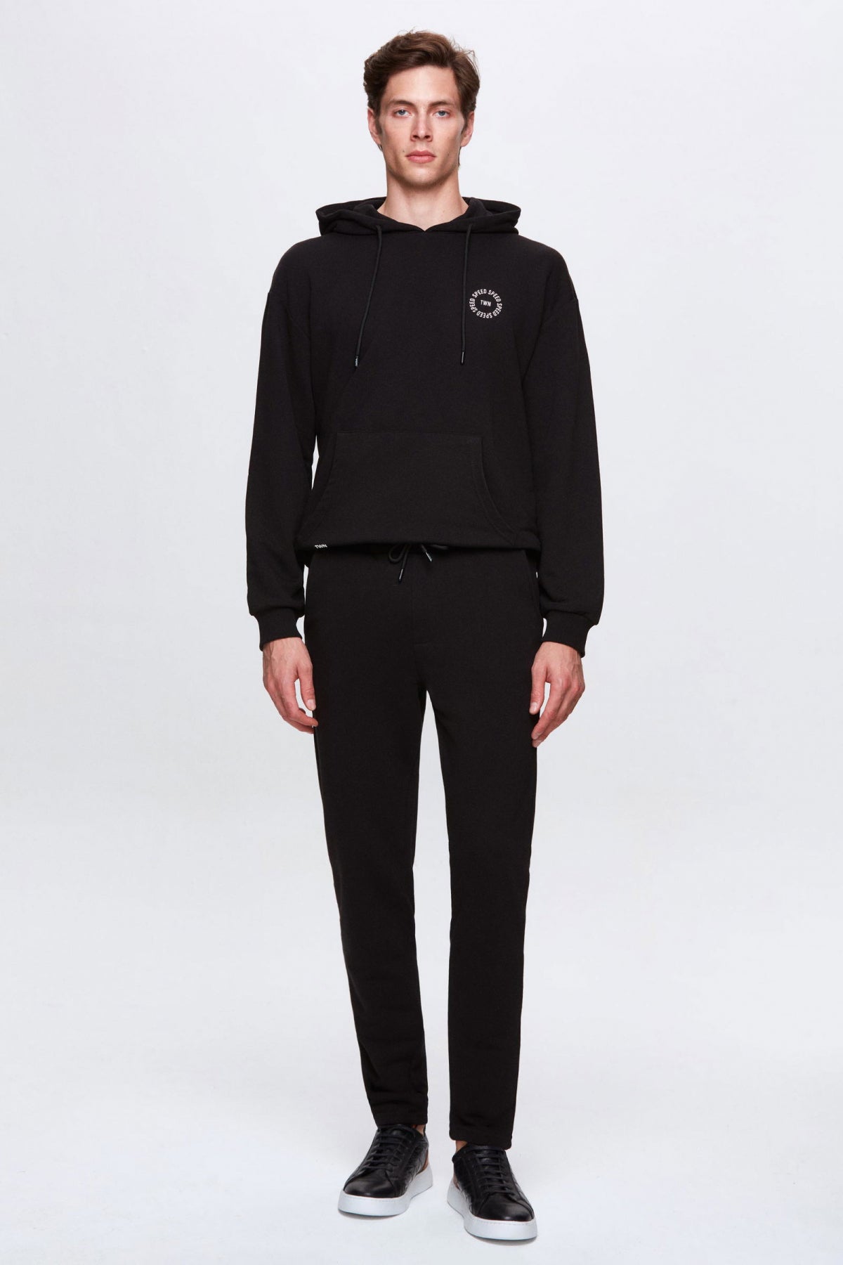 Twn Oversize Printed 3-Thread Hooded Sweatshirt  - Black