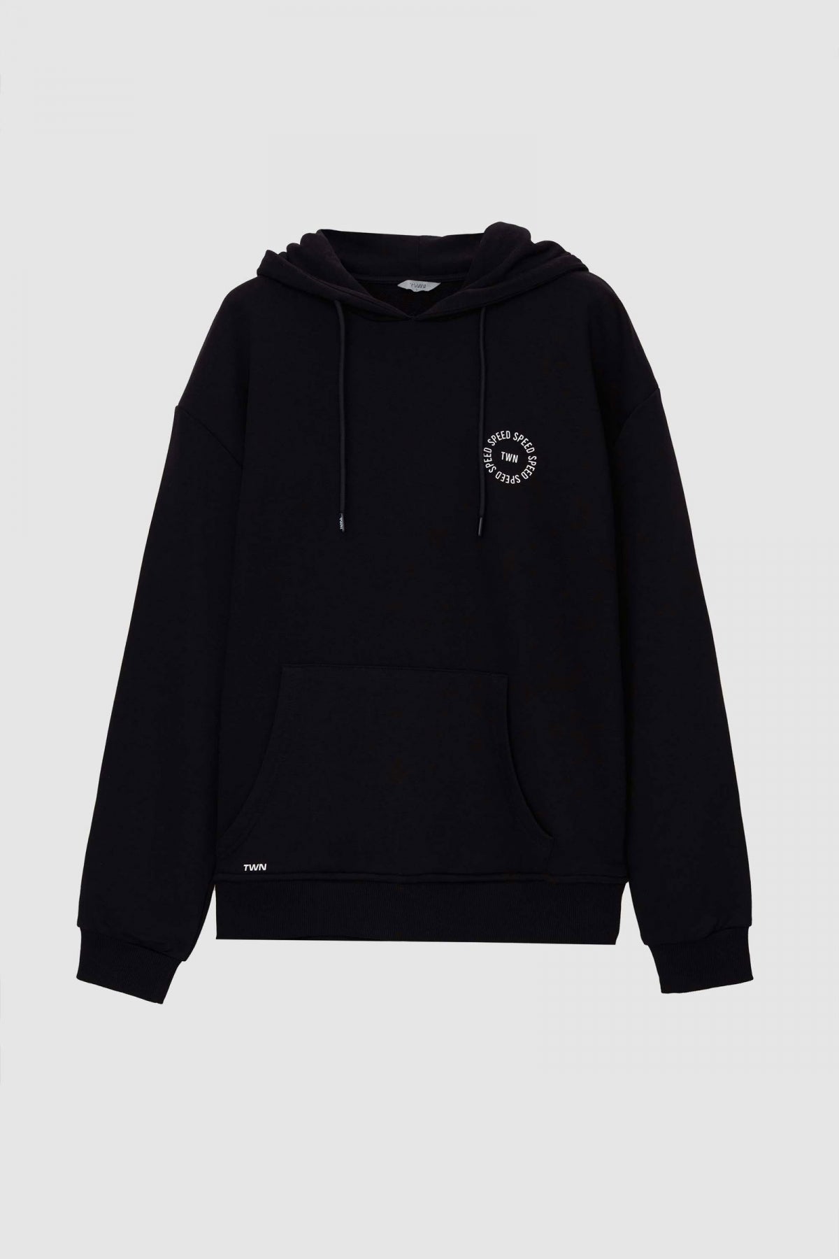 Twn Oversize Printed 3-Thread Hooded Sweatshirt  - Black