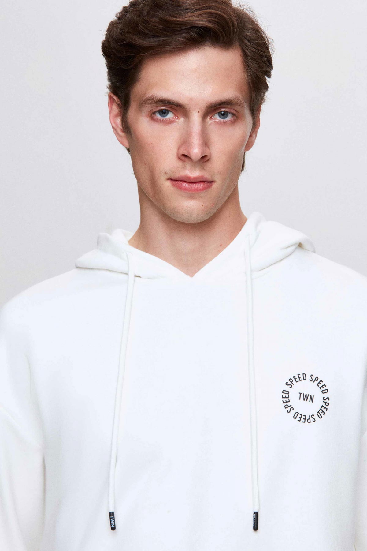 Twn Oversize Printed 3-Thread Hooded Sweatshirt  - Ecru