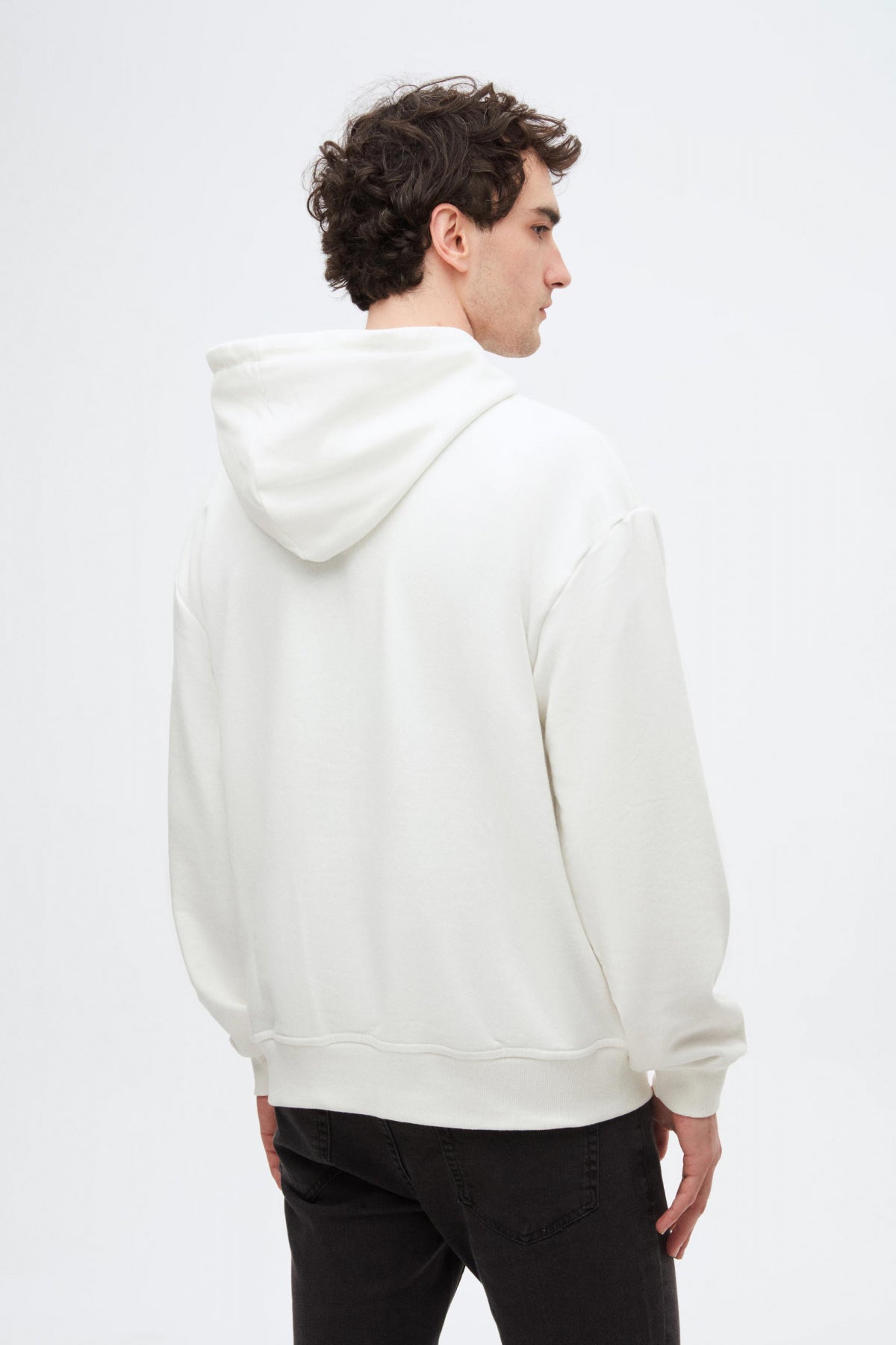 Twn Oversize Printed 3-Thread Hooded Sweatshirt  - Ecru