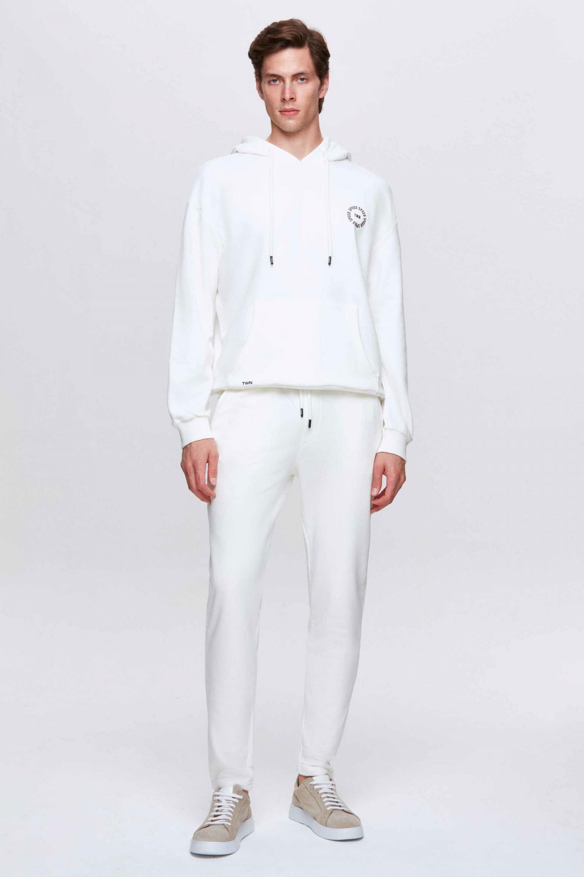Twn Oversize Printed 3-Thread Hooded Sweatshirt  - Ecru