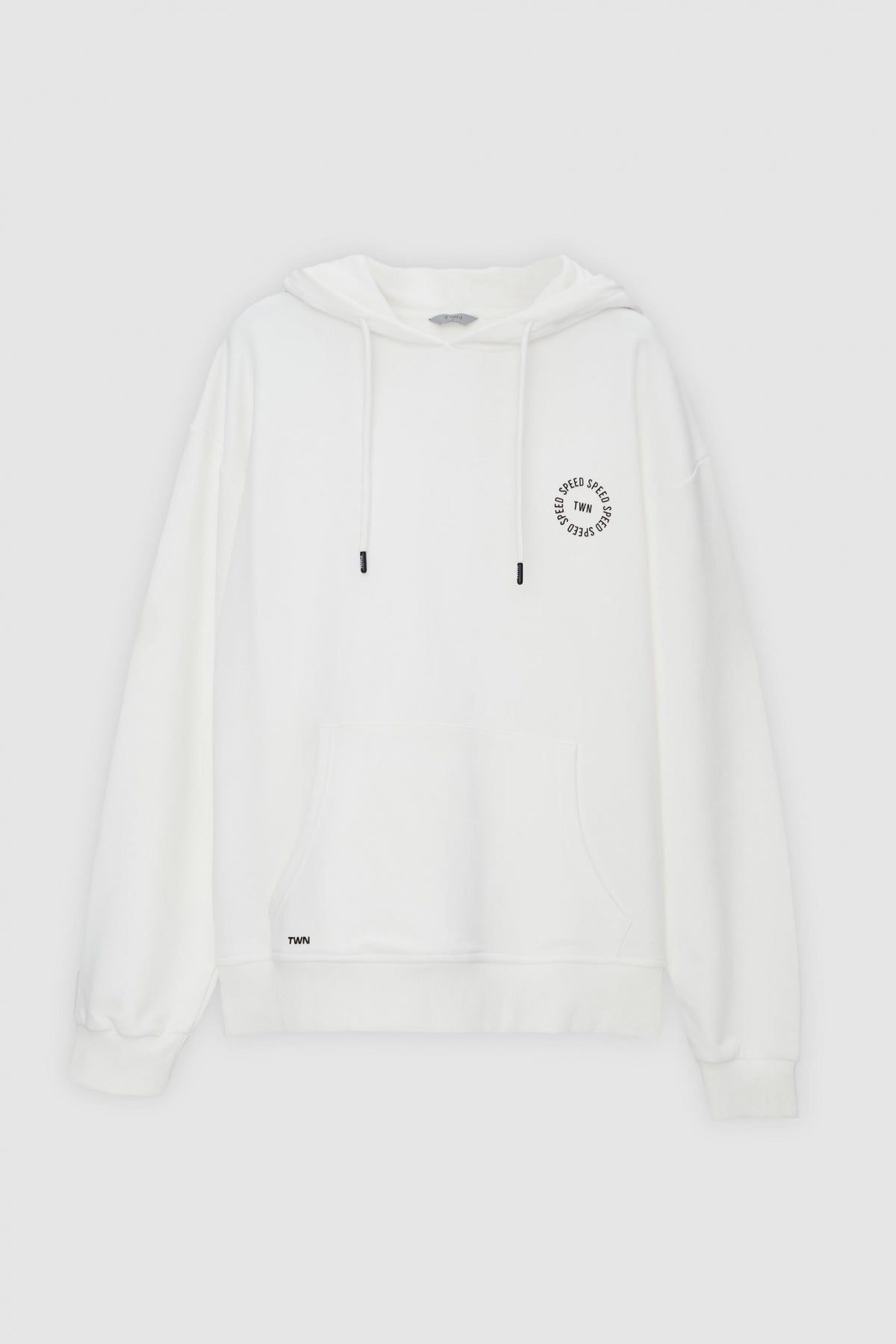 Twn Oversize Printed 3-Thread Hooded Sweatshirt  - Ecru
