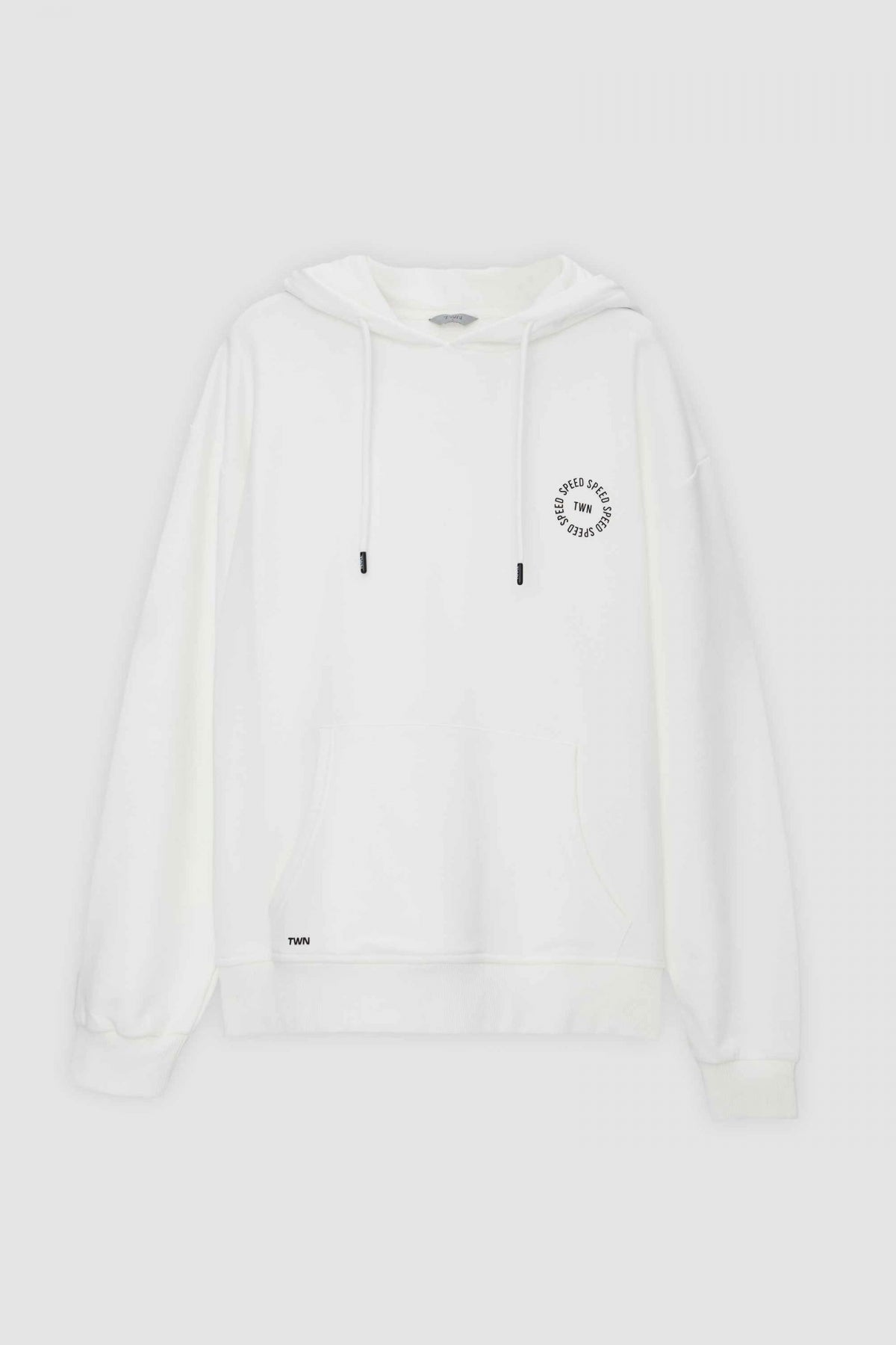 Twn Oversize Printed 3-Thread Hooded Sweatshirt  - Ecru