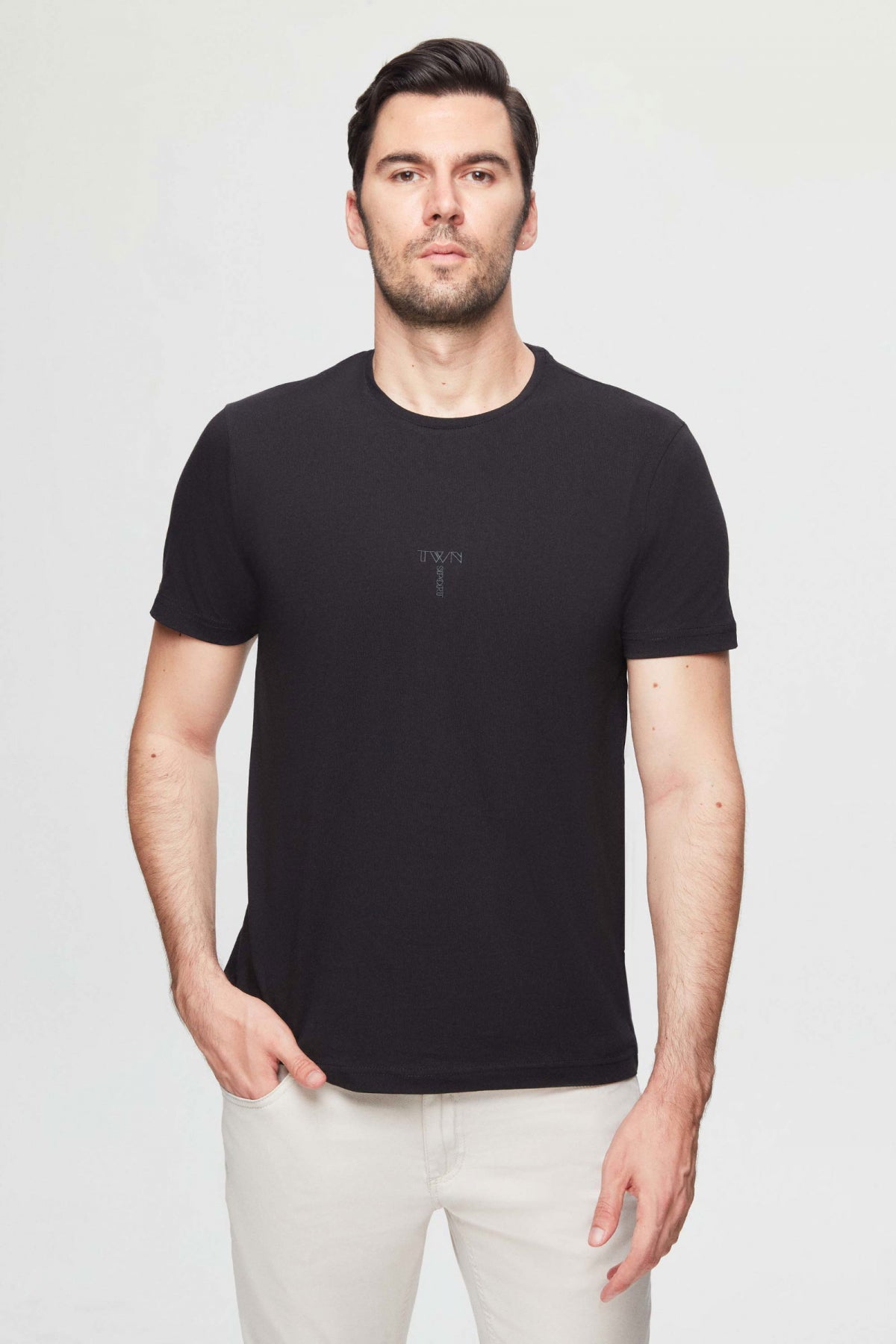 Twn Regular Fit Printed 100% Cotton T-Shirt  - Black