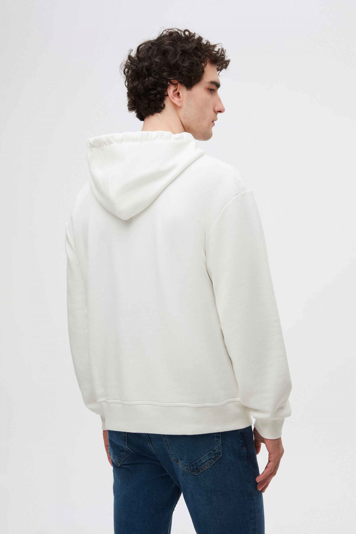 Twn Relaxed Fit Embroidered 3-Thread Hooded Sweatshirt  - Ecru