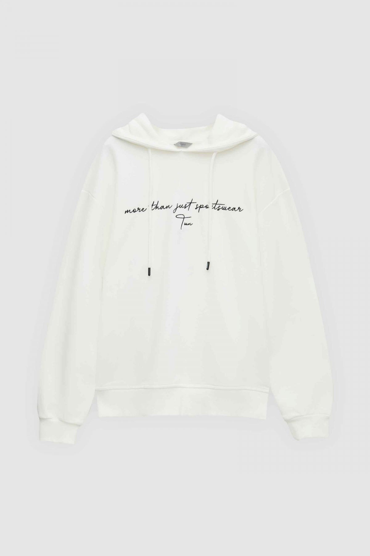 Twn Relaxed Fit Embroidered 3-Thread Hooded Sweatshirt  - Ecru
