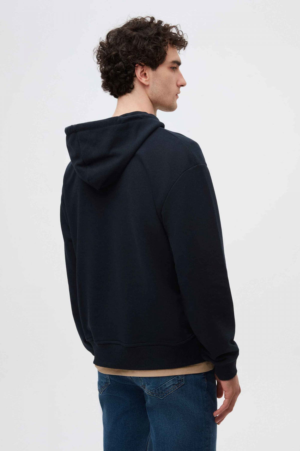 Twn Relaxed Fit Embroidered 3-Thread Hooded Sweatshirt  - Navy Blue
