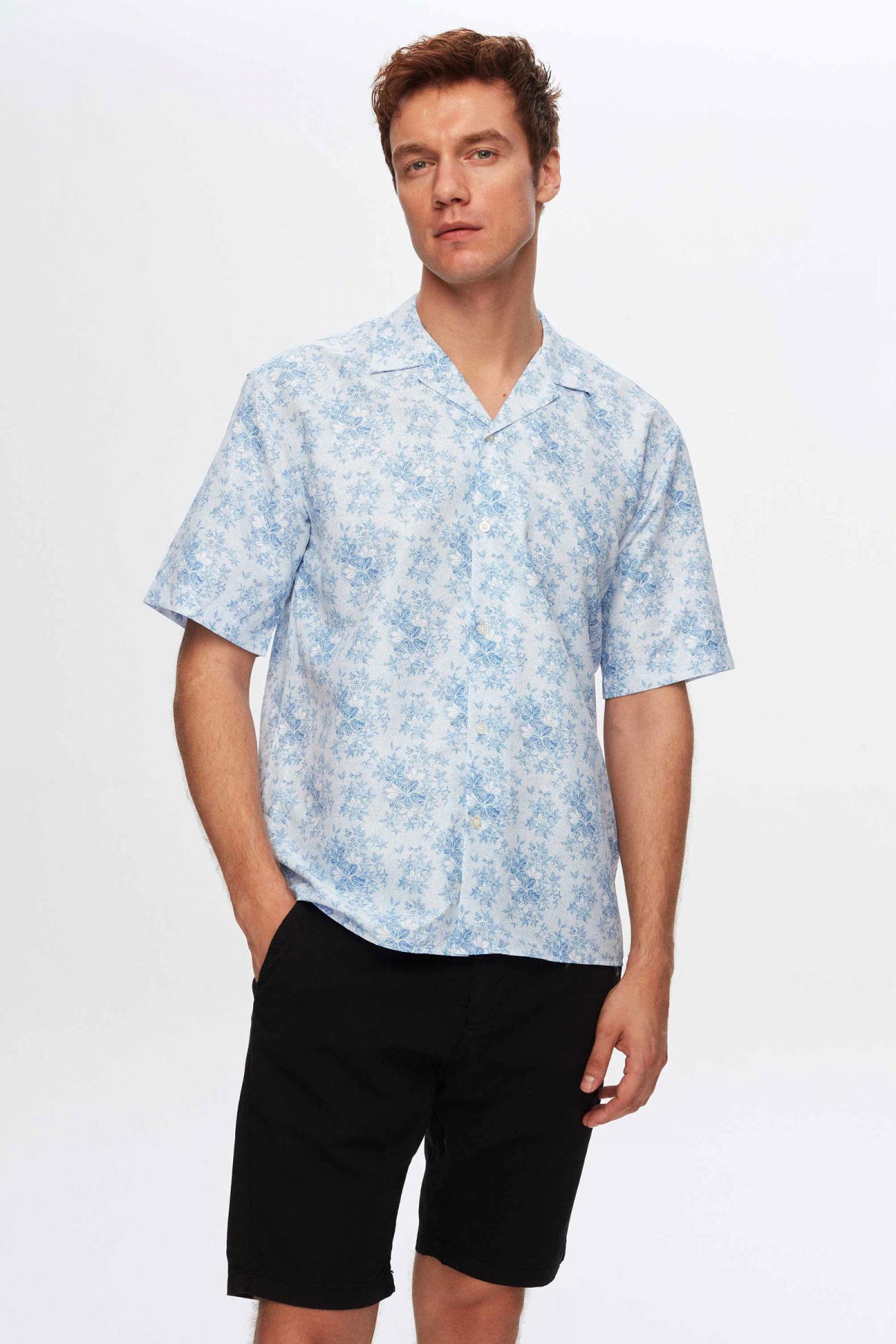 Twn Relaxed Printed Floral Explorer Collar Short Sleeve Summer Shirt  - Blue