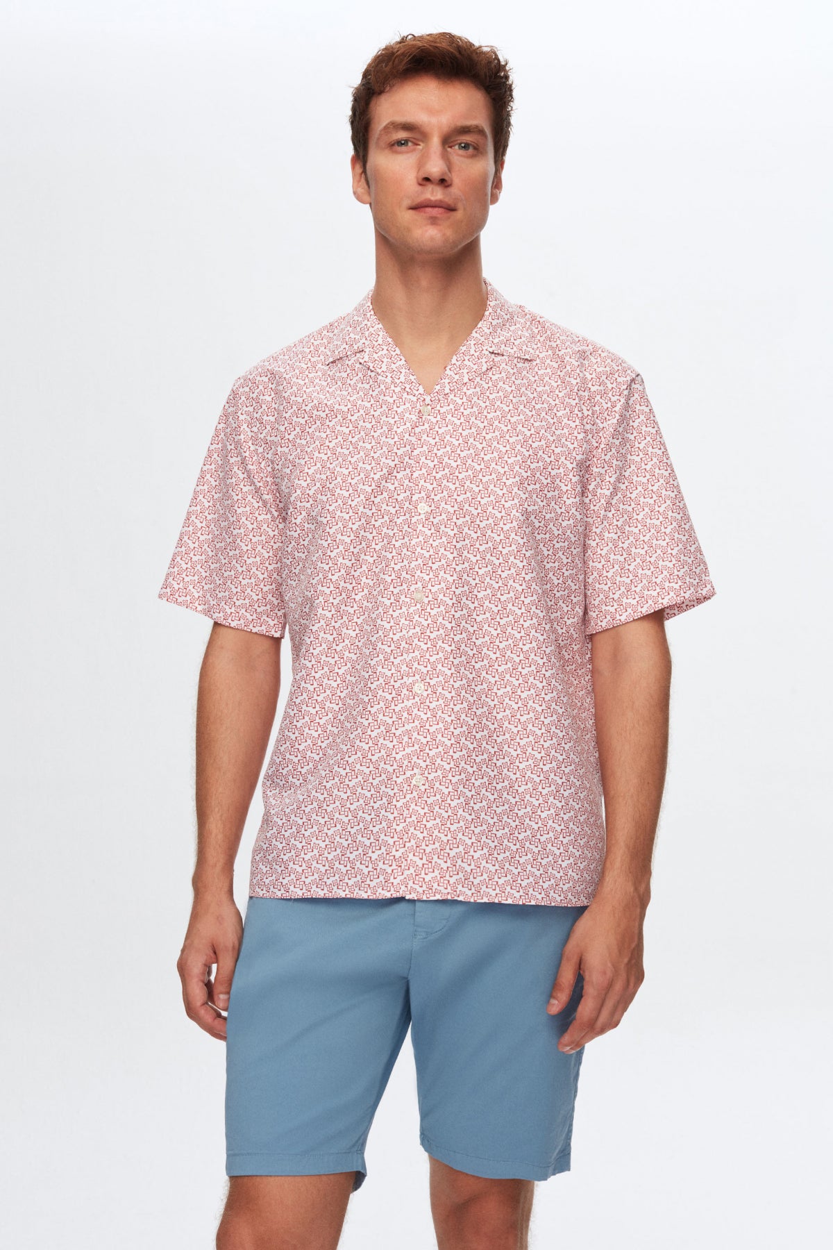 Twn Relaxed Printed Pattern Explorer Collar Short Sleeve Summer Shirt  - White
