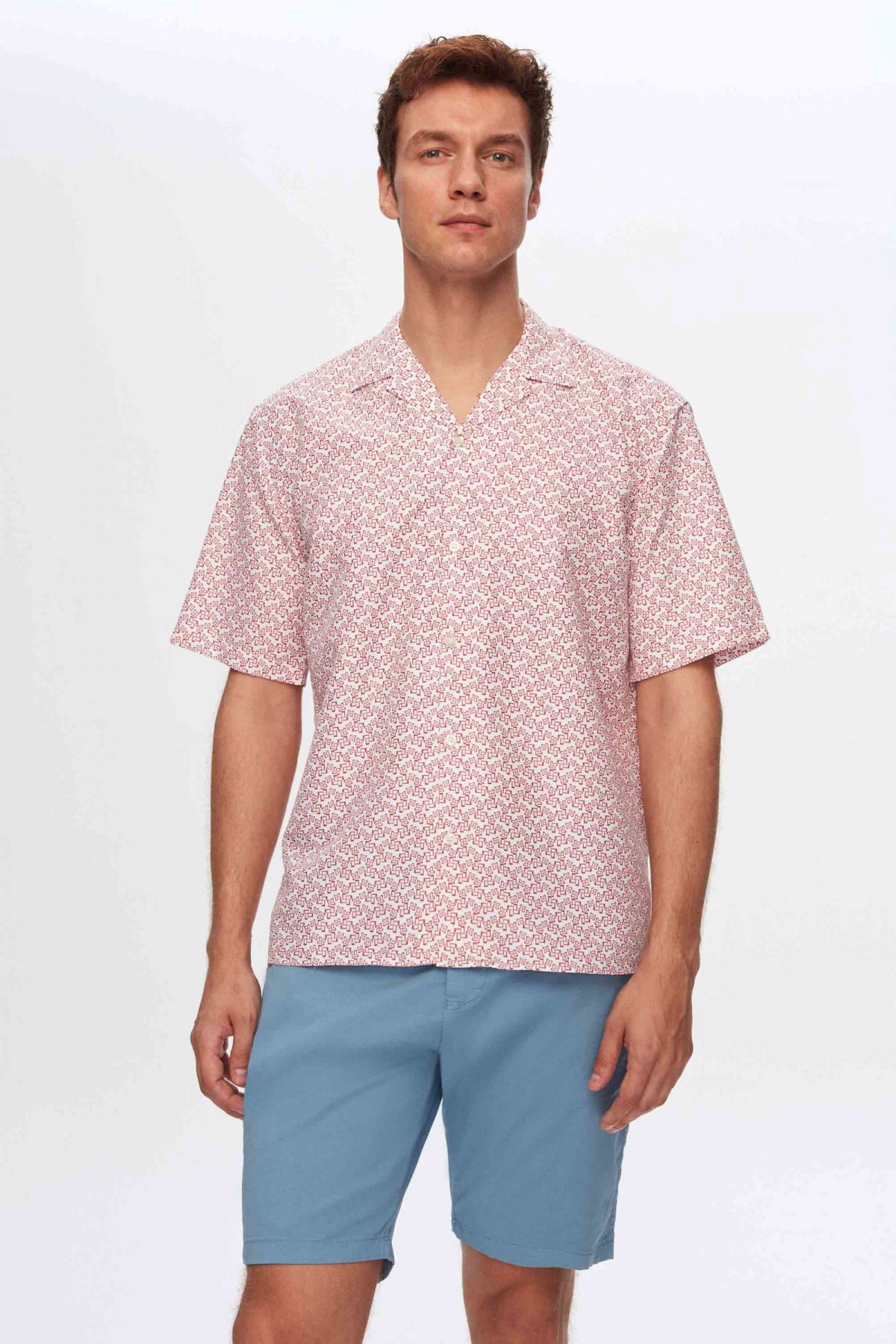 Twn Relaxed Printed Pattern Explorer Collar Short Sleeve Summer Shirt  - White