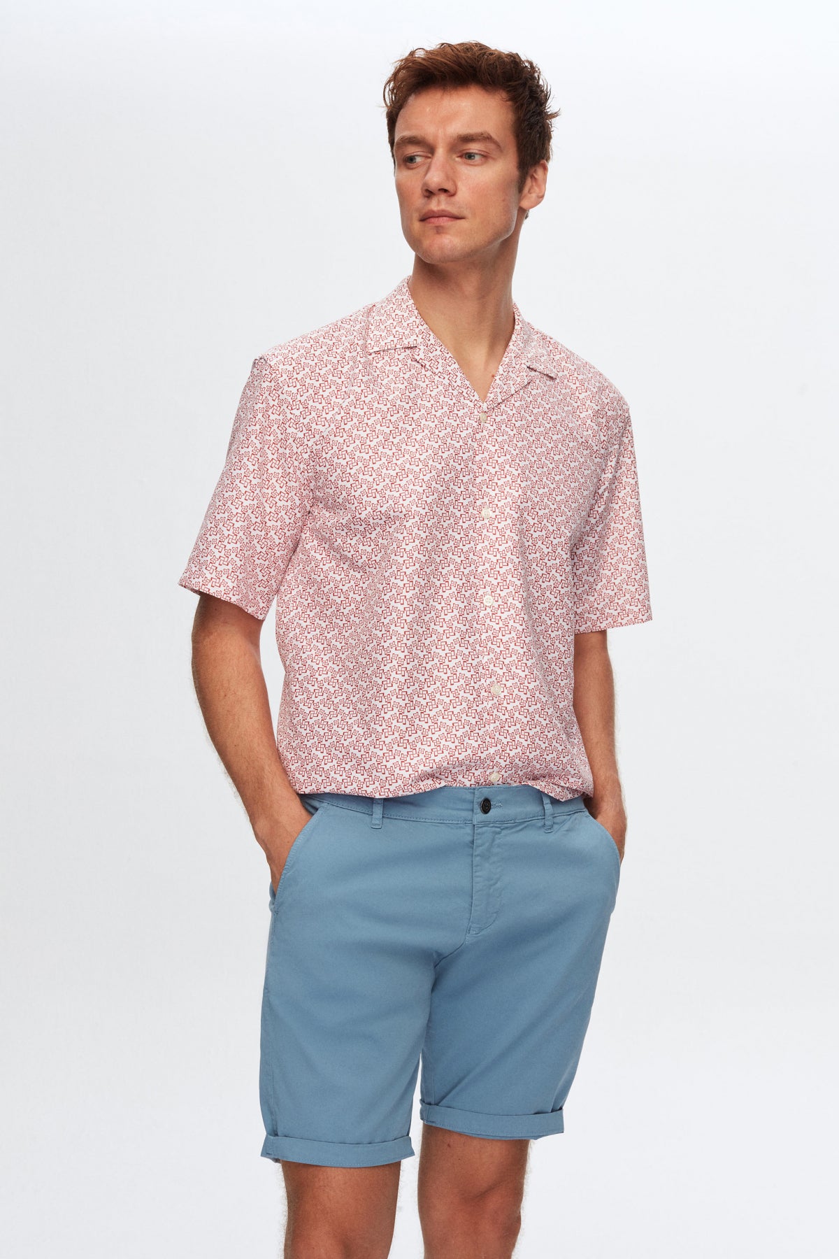 Twn Relaxed Printed Pattern Explorer Collar Short Sleeve Summer Shirt  - White