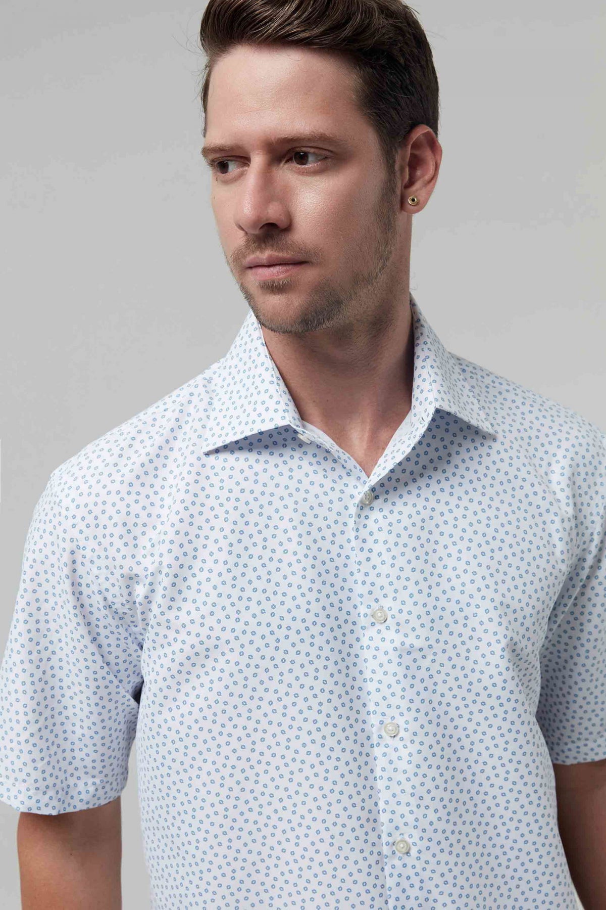 Twn Relaxed Printed Pattern Short Sleeve Summer Shirt  - White