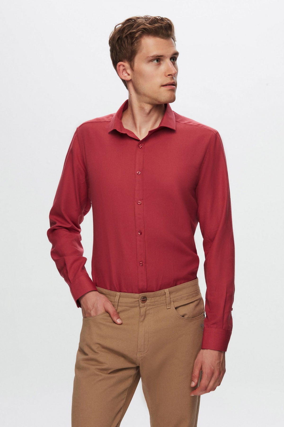 Twn Slim Fit Oxford Shirt  - Burgundy
