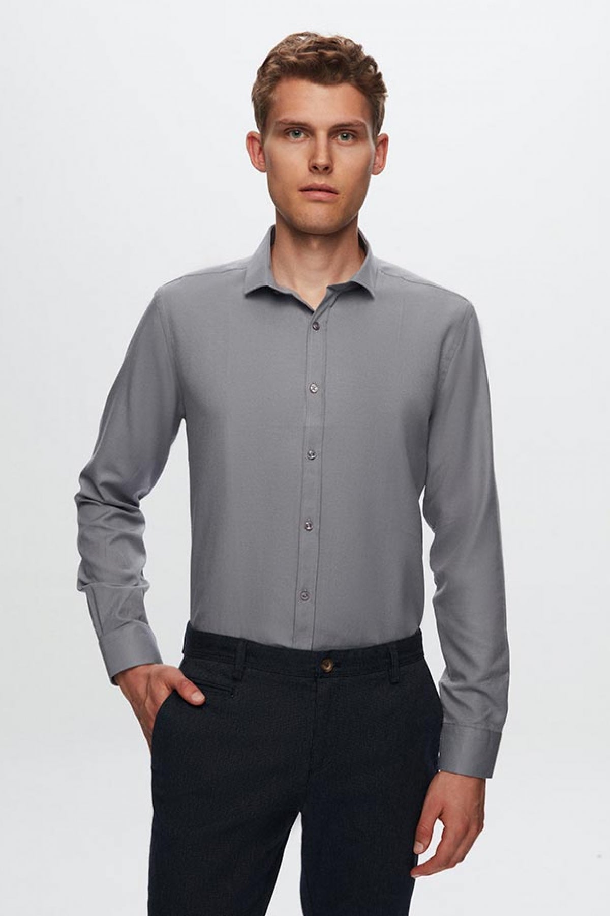 Twn Slim Fit Oxford Shirt  - Gray